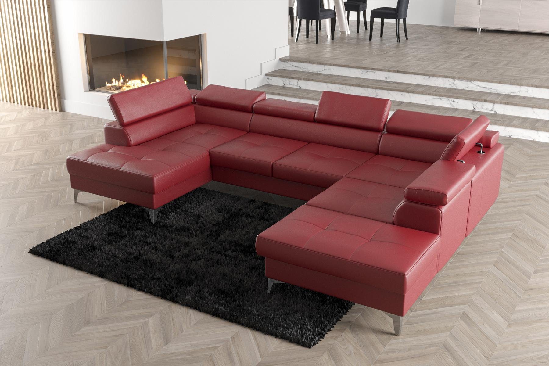 JVmoebel Ecksofa Modernes Design Polsterung Couch Wohnzimmer Ecksofa U-Form, Made in Europe Karminrot
