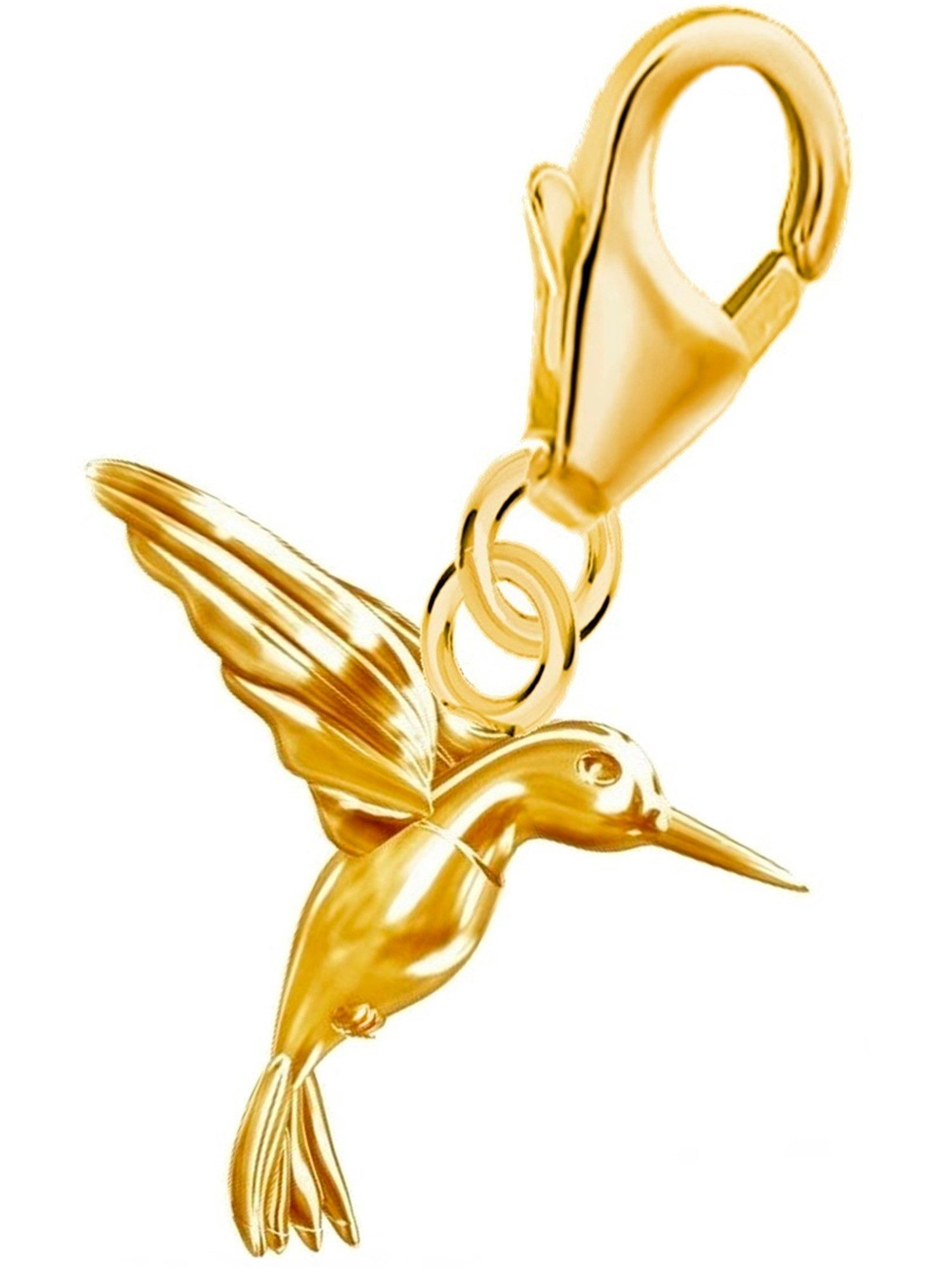 Goldene Hufeisen Charm-Einhänger Kolibri Vogel Karabiner Charm 925 Sterling Silber Vergoldet (1 Stück, inkl. Etui), beidseitig
