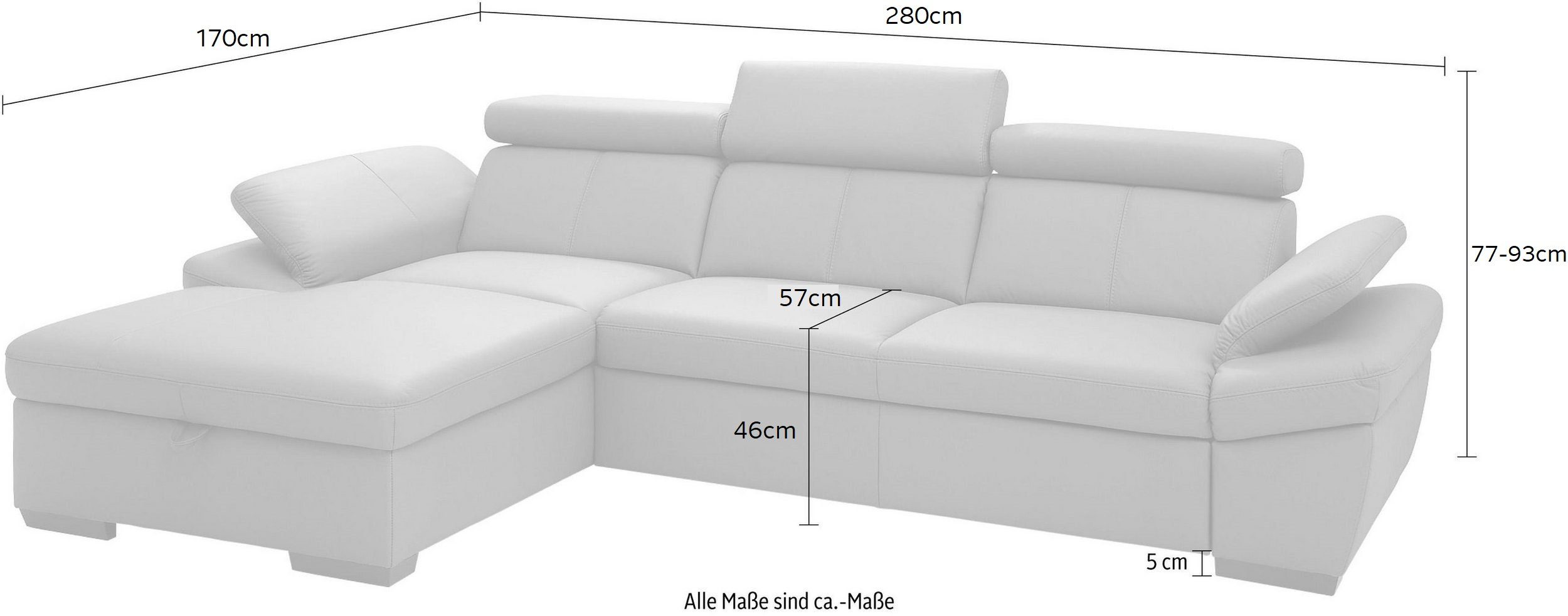 exxpo - sofa fashion Ecksofa Salerno, Funktionssofa, Breite 280cm, hoher Sitzkomfort, L-Form, inkl. Kopf- und Armteilverstellung, wahlweise mit Bettfunktion – Bild 5 von 5