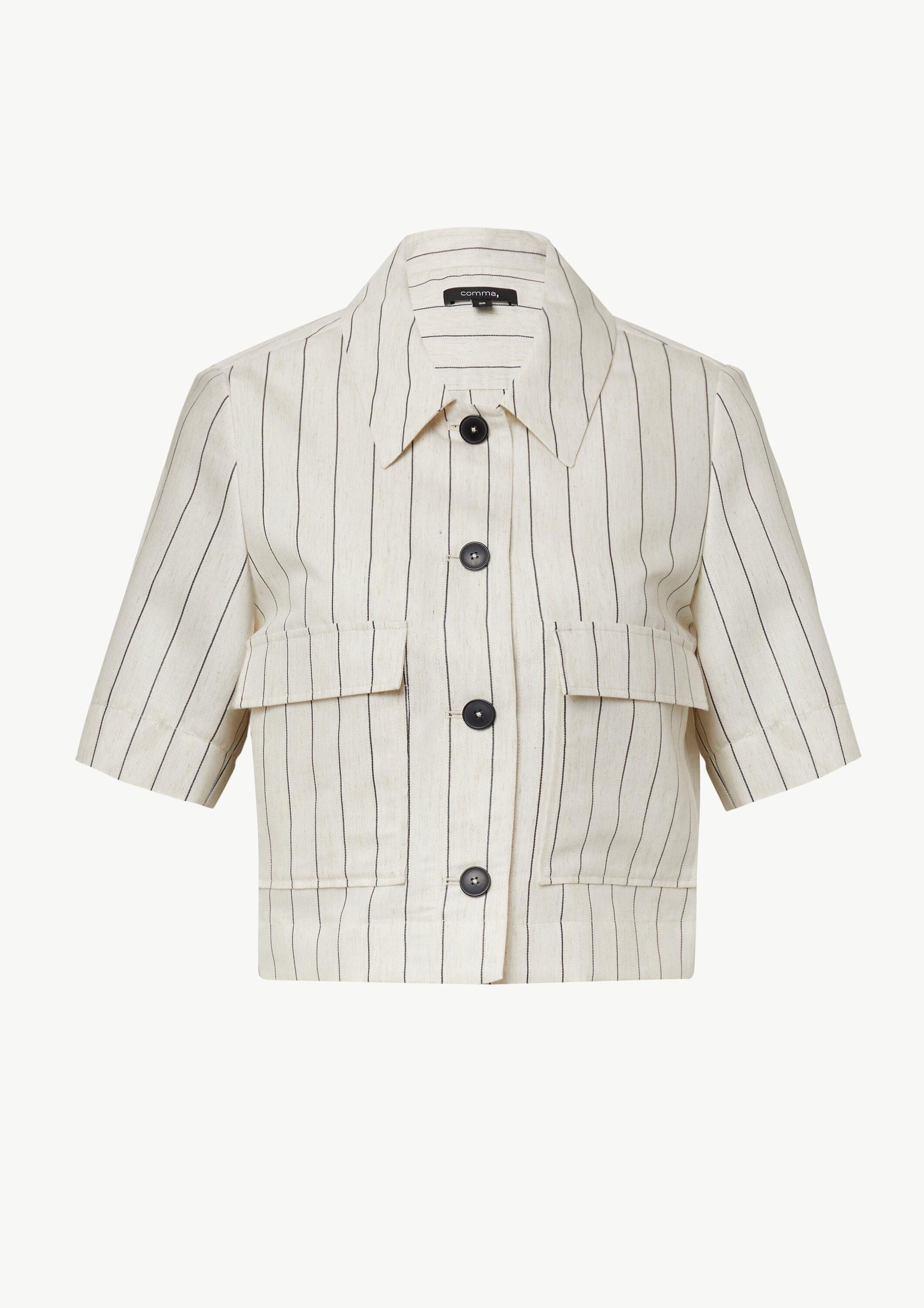 comma Hemdjacke Indoor-Jacke Kurzärmeliges Leinenmix-Overshirt im Boxy Fit