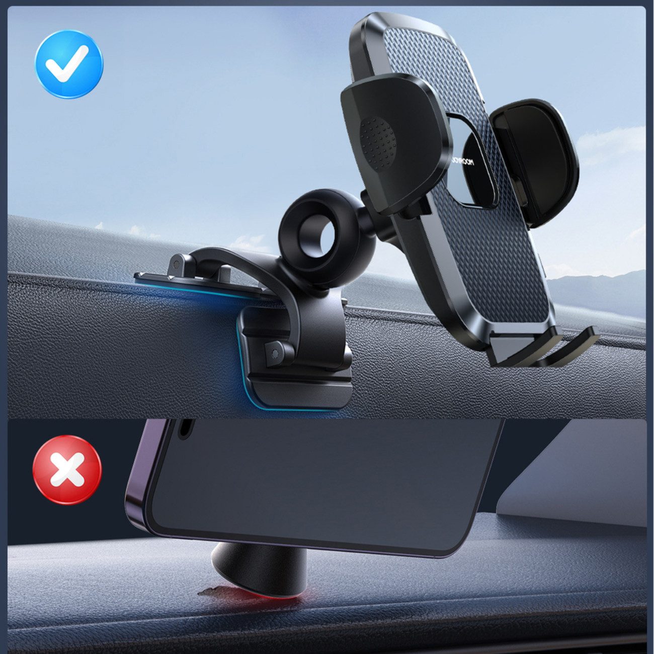 JOYROOM Handy-Halterung JR-ZS259, (bis 7 Zoll, Einzelartikel, Einzelartikel, Klemmautohalterung mit drei verstellbaren Beinen und 360°-Drehung) – Bild 3 von 5