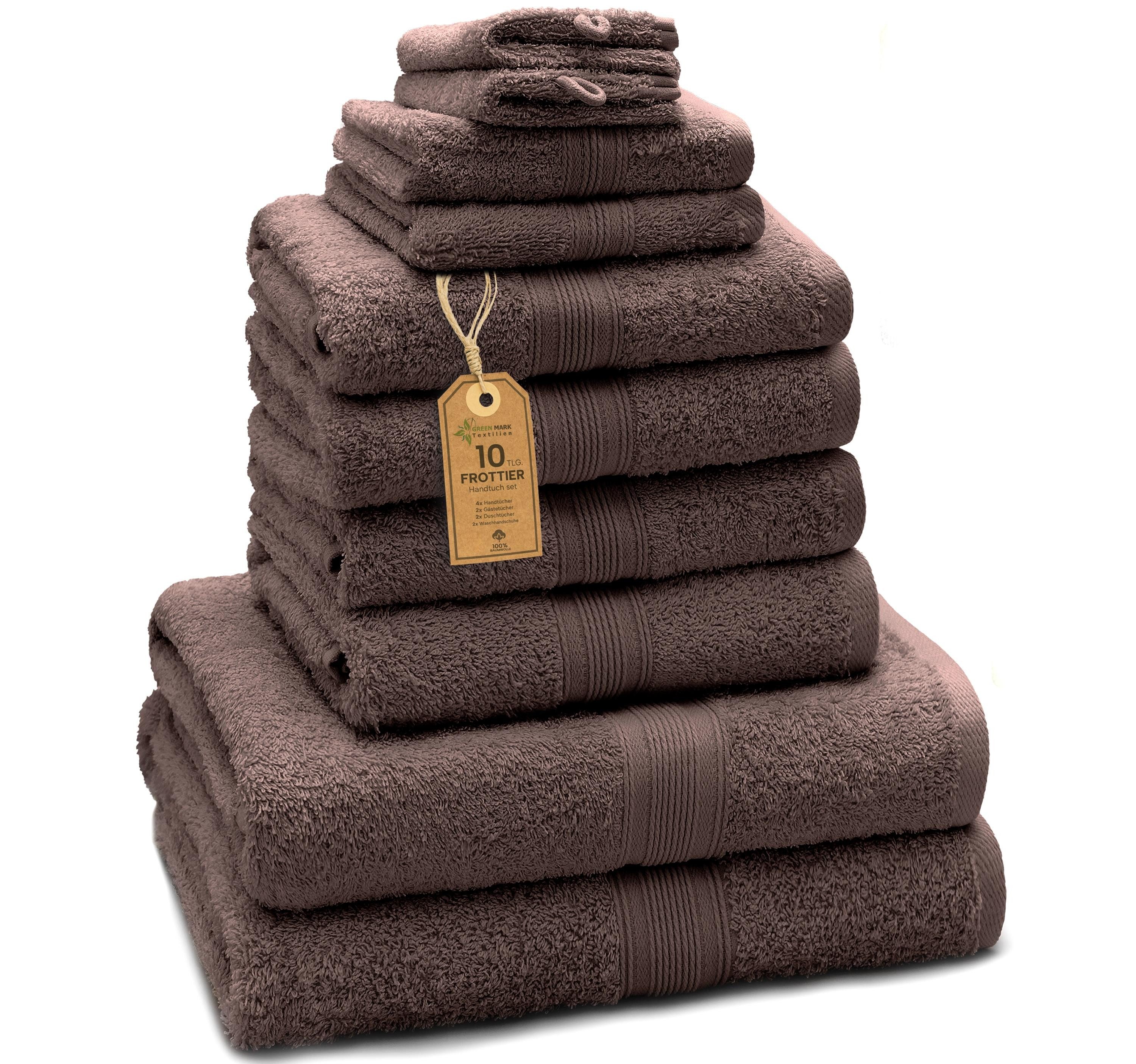 NatureMark Handtuch Set 10 tlg. Frottier Handtuch-Set, 100% Baumwolle (10-St), 4X Handtücher, 2X Duschtücher, 2X Gästetücher, 2X Waschhandschuhe
