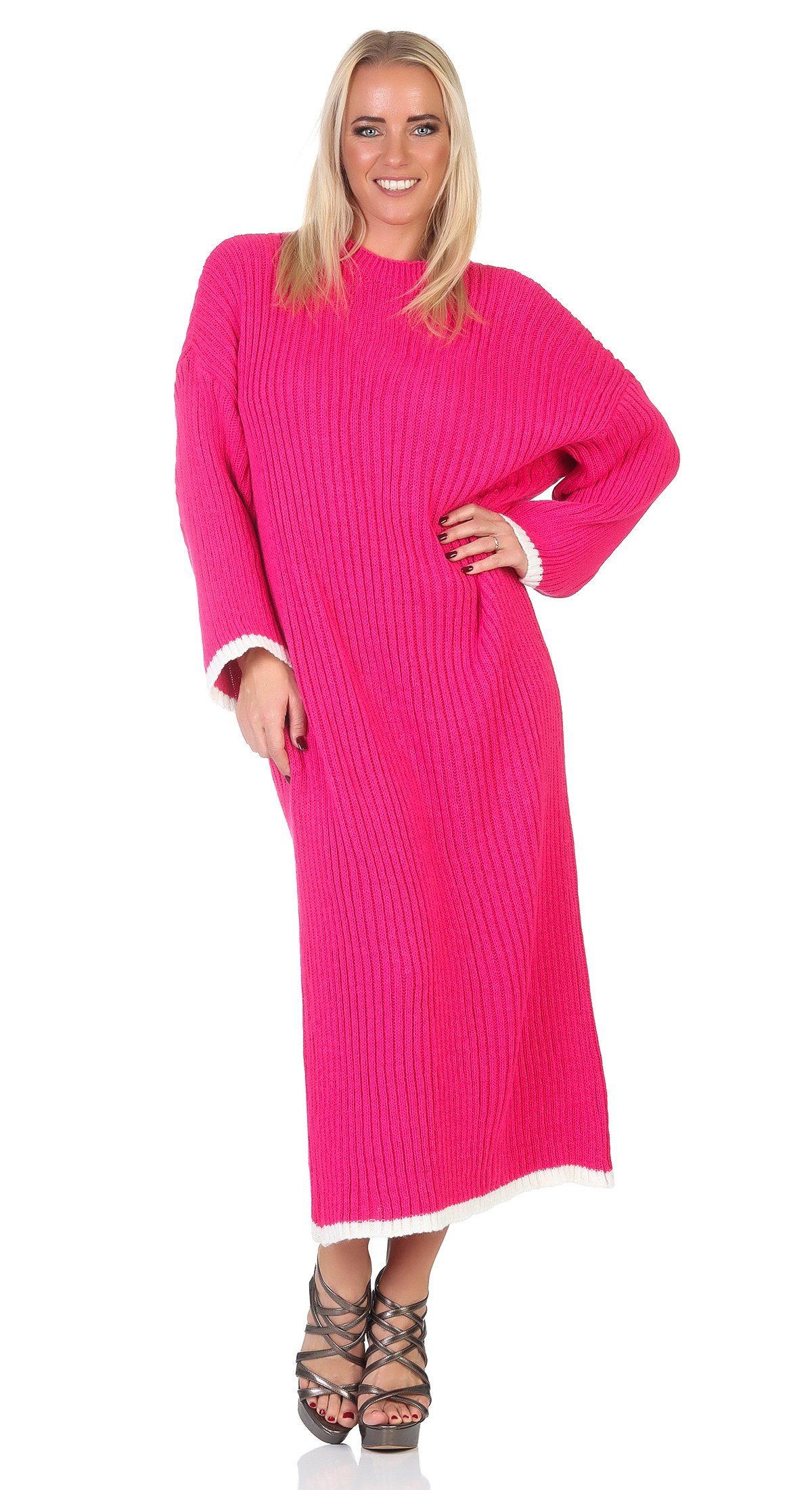 Strickkleid Strickkleid M.383 gestrickt Pink Kleid lang Mississhop (1-tlg)