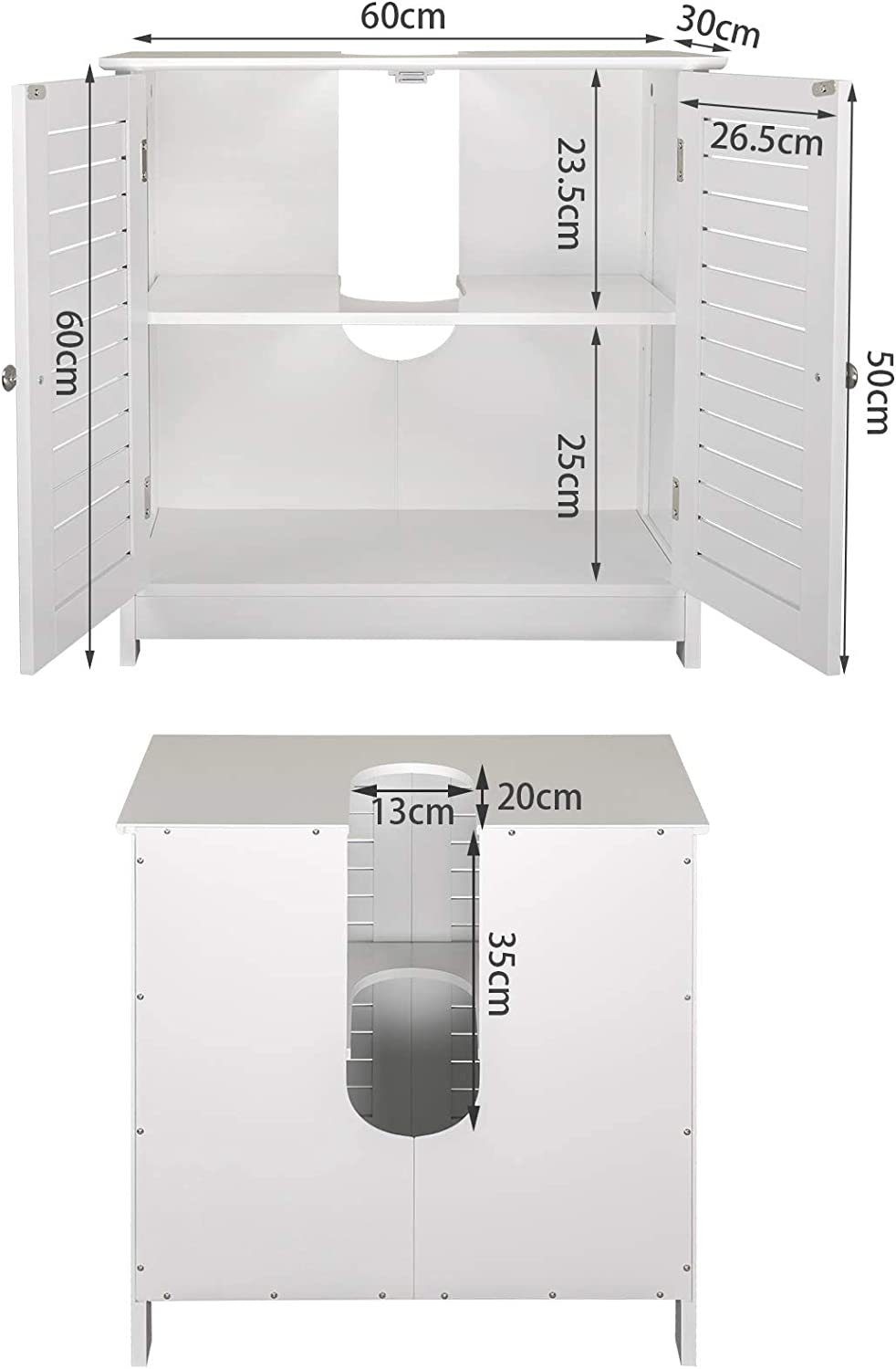 60x30x60 Waschbeckenunterschrank 2 Weiß Türe EUGAD mit (1-St) cm Waschtisch