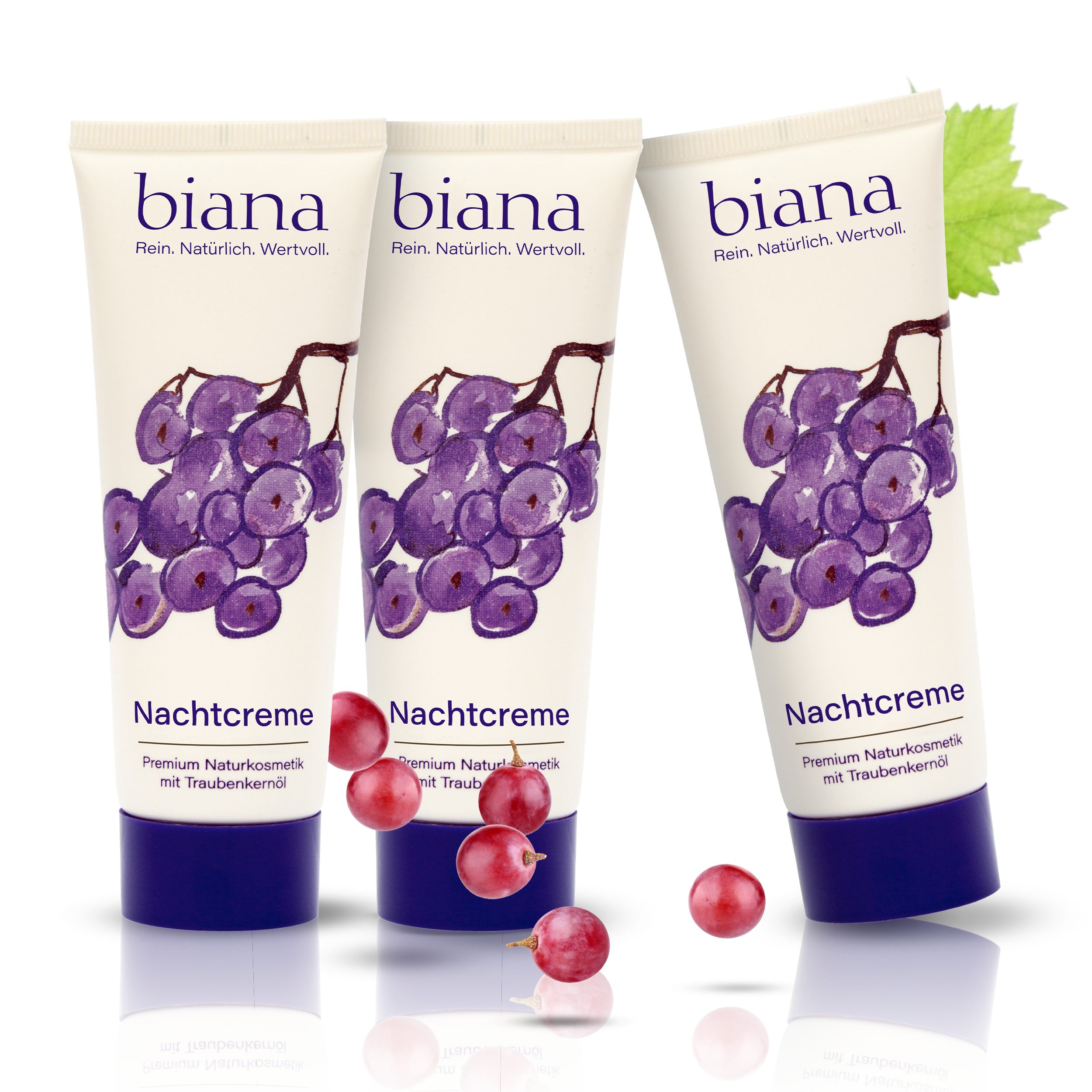 biana Nachtcreme – Premium Naturkosmetik mit Traubenkernöl OPC, in einer innovativen Holztuben Verpackung