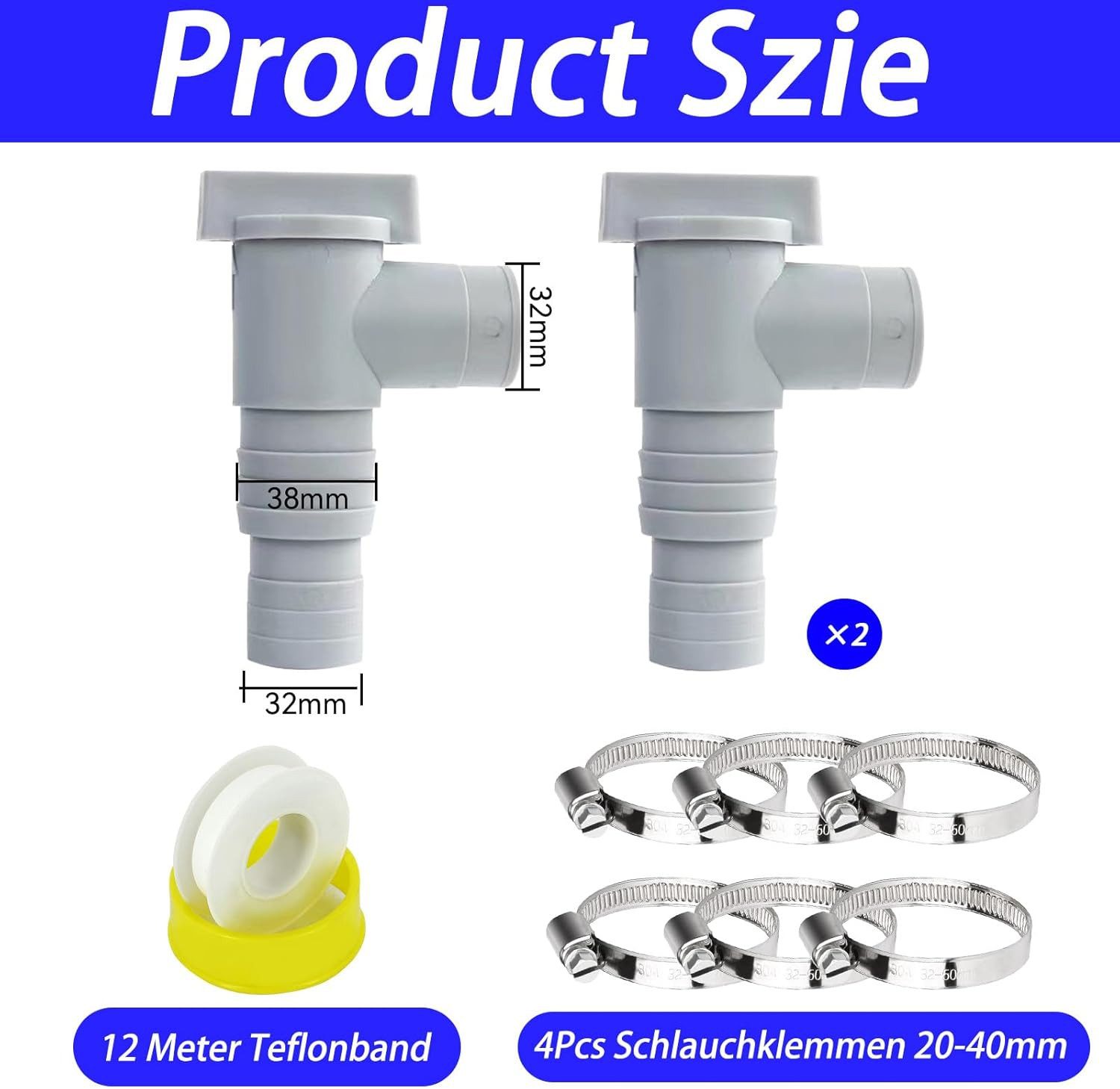FELIXLEO Poolschlauch 2 Stk Pool Absperrhahn 32/38mm Schlauchadapter mit Klemmen Set, (1 St) – Bild 2 von 5