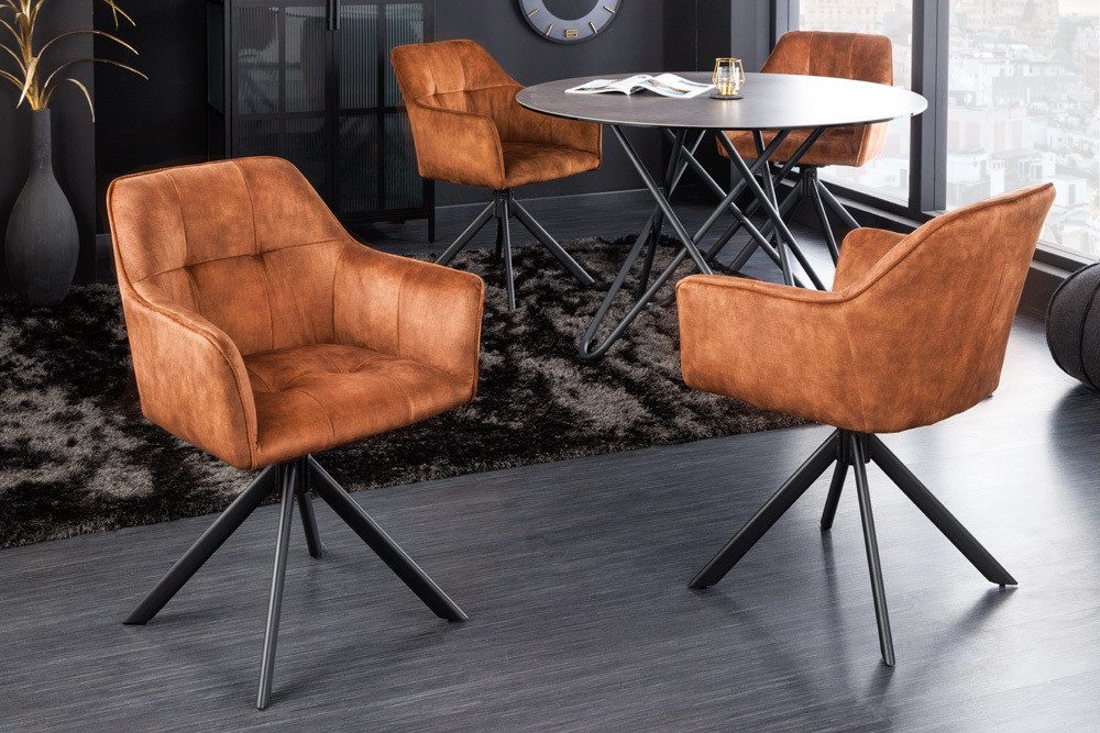 riess-ambiente Esszimmerstuhl LOFT rost braun/schwarz – Samt, drehbar, Metall-Füße, mit Armlehne (Einzelartikel, 1 St), mit 180° Drehfunktion und Autoreturn – ideal für Dein Esszimmer