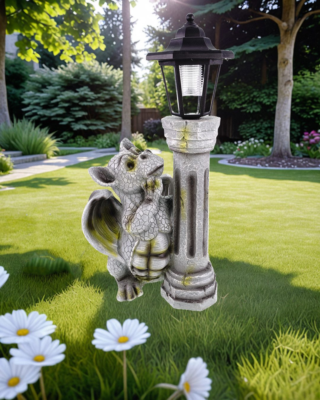 Kremers Schatzkiste Gartenfigur Drache mit LED günstig online kaufen