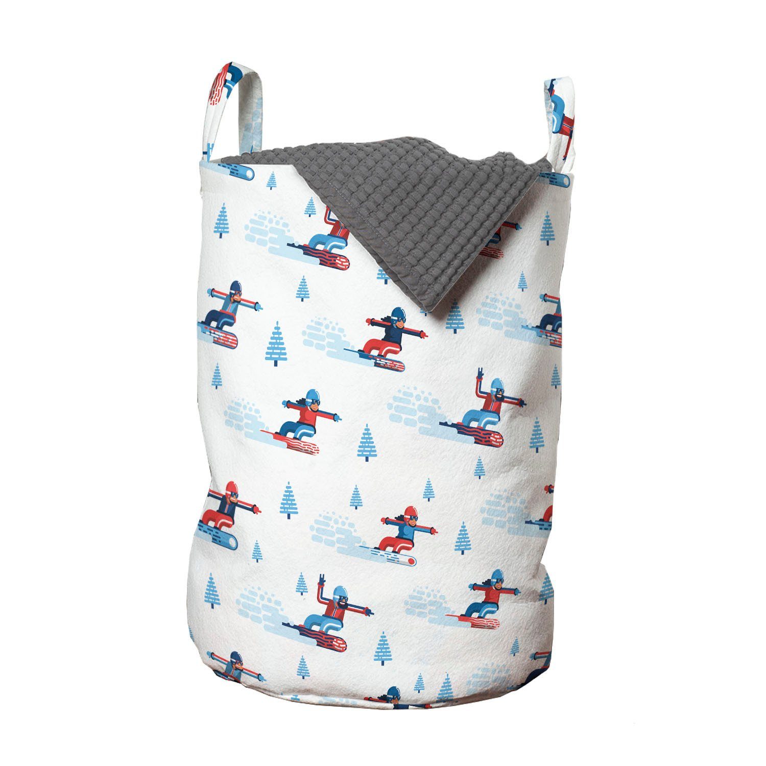 Abakuhaus Wäschesäckchen Wäschekorb mit Griffen Kordelzugverschluss für Waschsalons, Ski-Muster Winter Snowboarders | Wäschesäcke