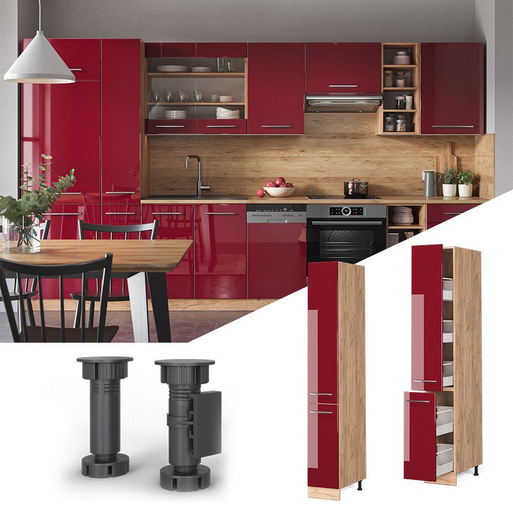 Vicco Hochschrank Fame-Line, Bordeaux Hochglanz/Goldkraft Eiche, günstig online kaufen