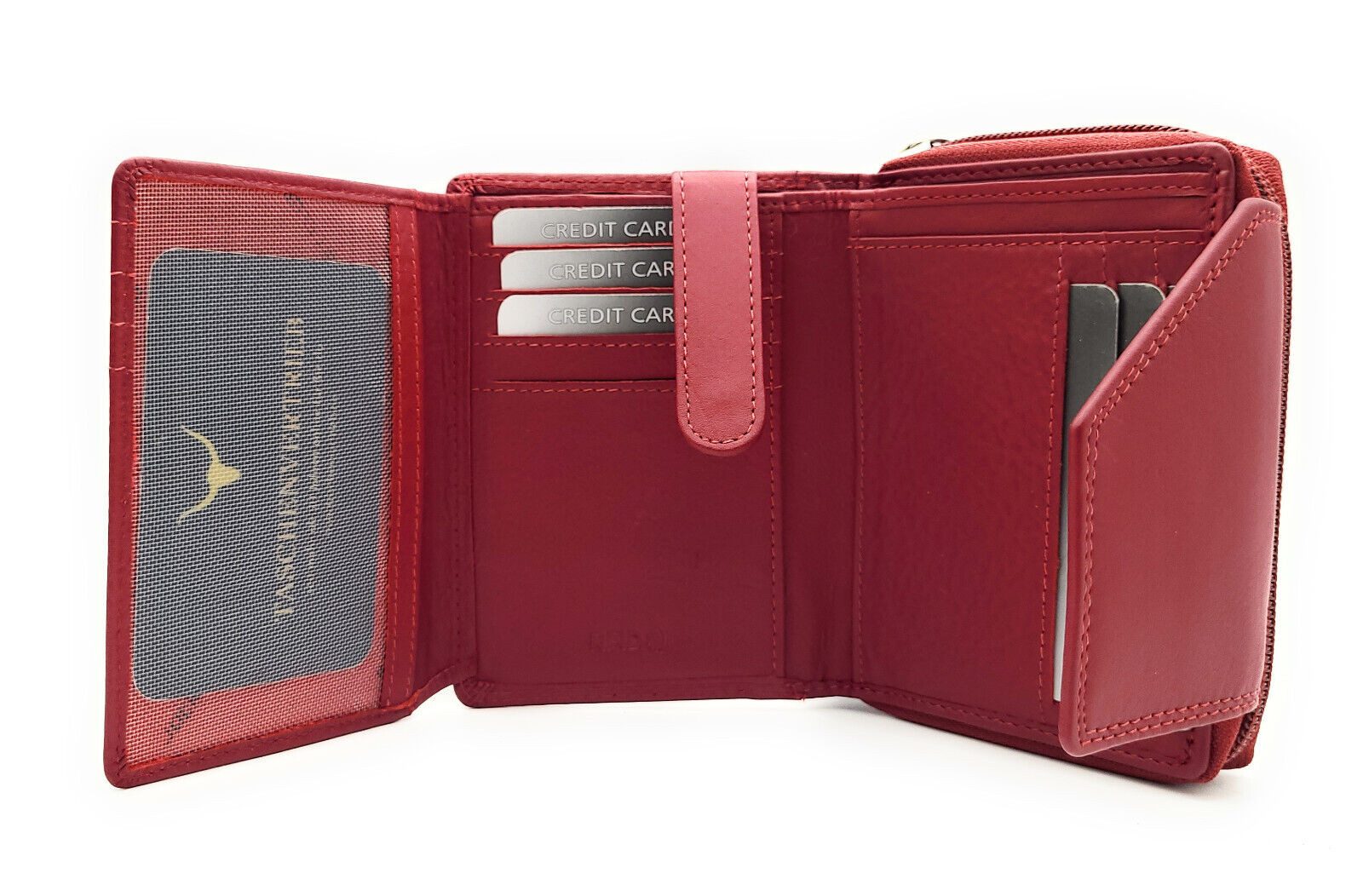 JOCKEY CLUB Geldbörse echt Leder Portemonnaie Sicherheitsbörse mit RFID Schutz rot, Außenriegel, Innenriegel, Reißverschluss Münzfach
