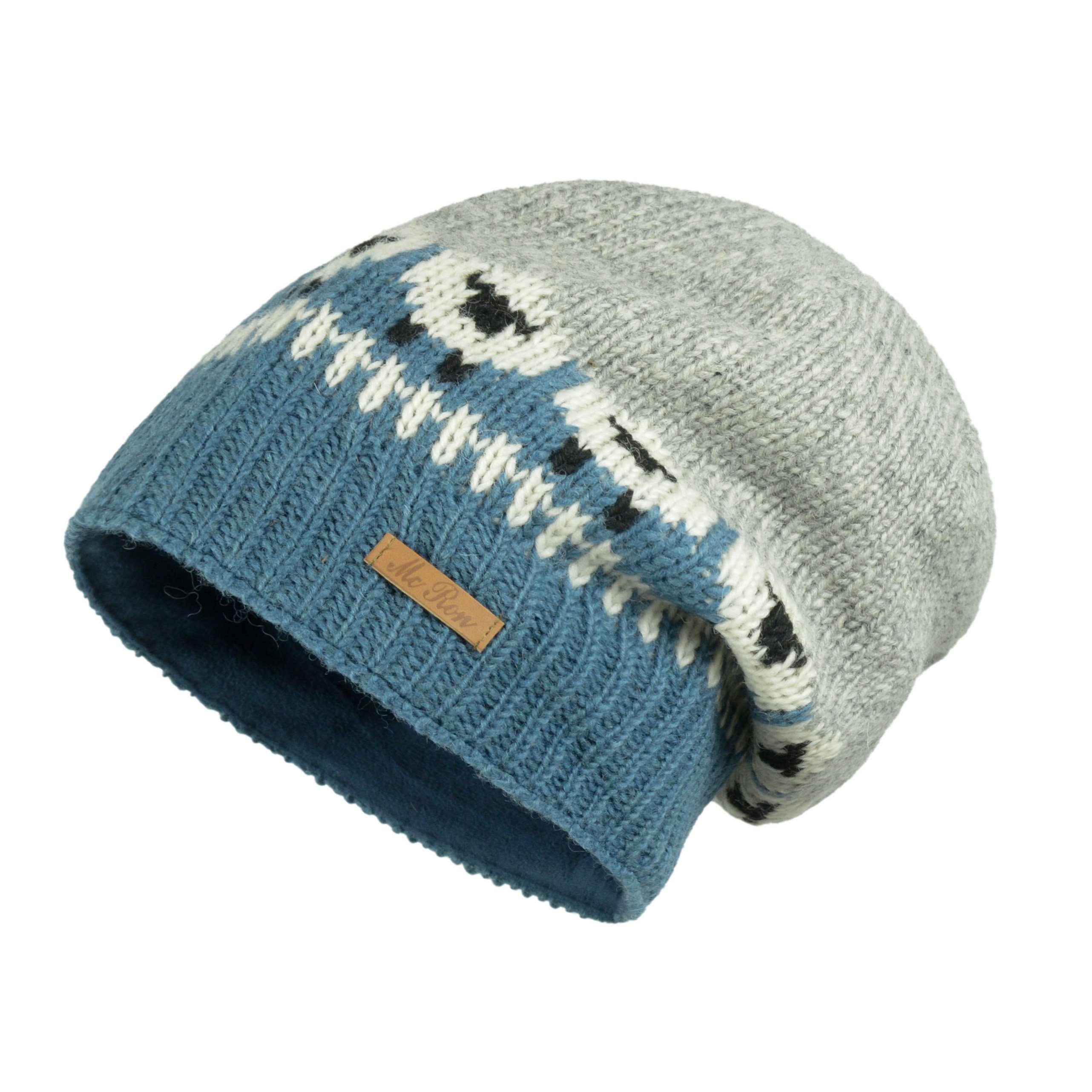 McRon Strickmütze Beanie Wollmütze im Schaf Design "Modell Samsar" Blau