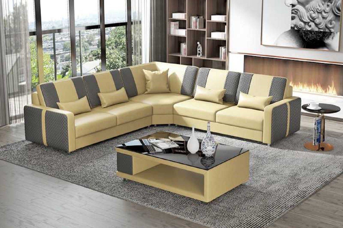 L JVmoebel Teile, 3 Made Europe Ecksofa Modern Beige in Couch Eckcouch, Eckgarnitur Sofa Form Design Ecksofa