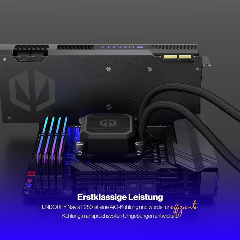 ENDORFY Wasserkühlung Navis F280 EY3B002 AIO CPU-Wasserkühler, 280mm Radiator, PWM-Pumpe, Keramiklager, Kupferboden, knickfeste Schläuche