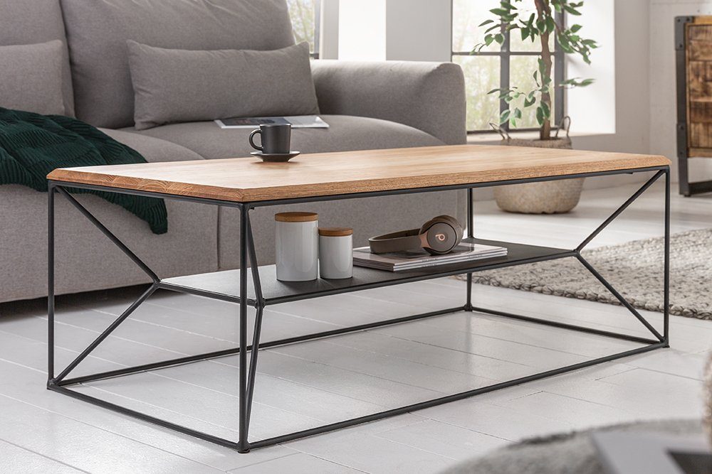 riess-ambiente Couchtisch ARCHITECTURE 110cm natur / schwarz (Einzelartikel, 1-St), Wohnzimmer · Eiche-Massivholz · Metall · geölt · mit Ablage · Design