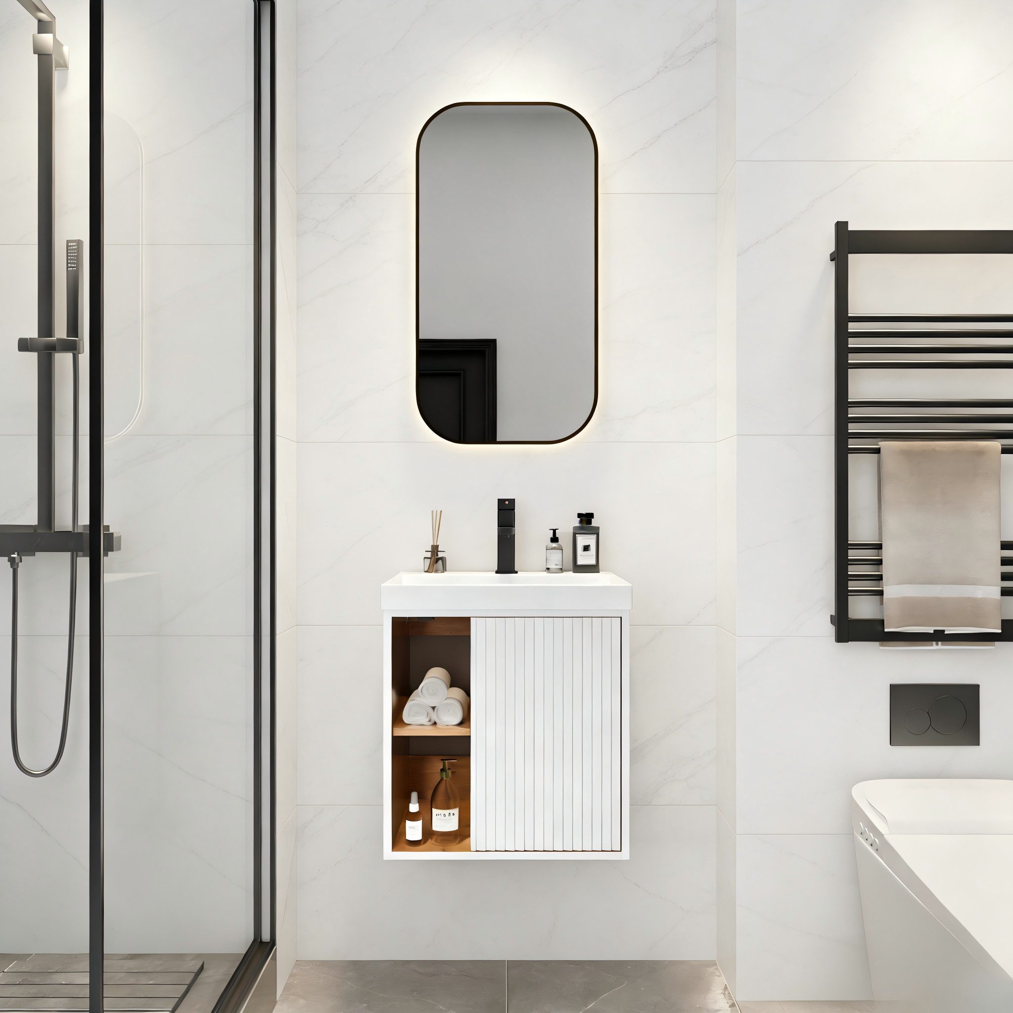 UEV Waschtisch klein Waschbecken mit Unterschrank set Badmöbel Gäste-WC hängend 50cm (Waschplatz ausreichend Stauraum,Badmöbel Set für Badezimmer, Unterschrank  – Bild 3 von 5