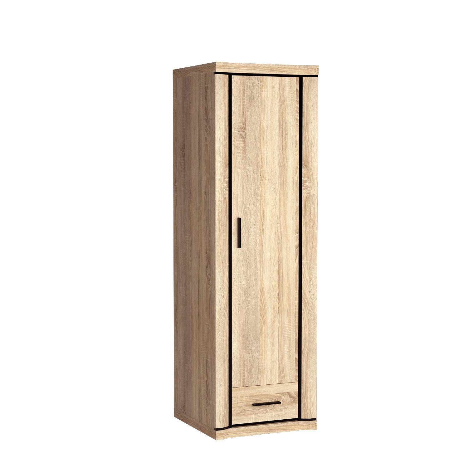 Masseno Drehtürenschrank MALAGA 58 cm Kleiderschrank 1 Türen und 1 Schubladen Eiche Sonoma