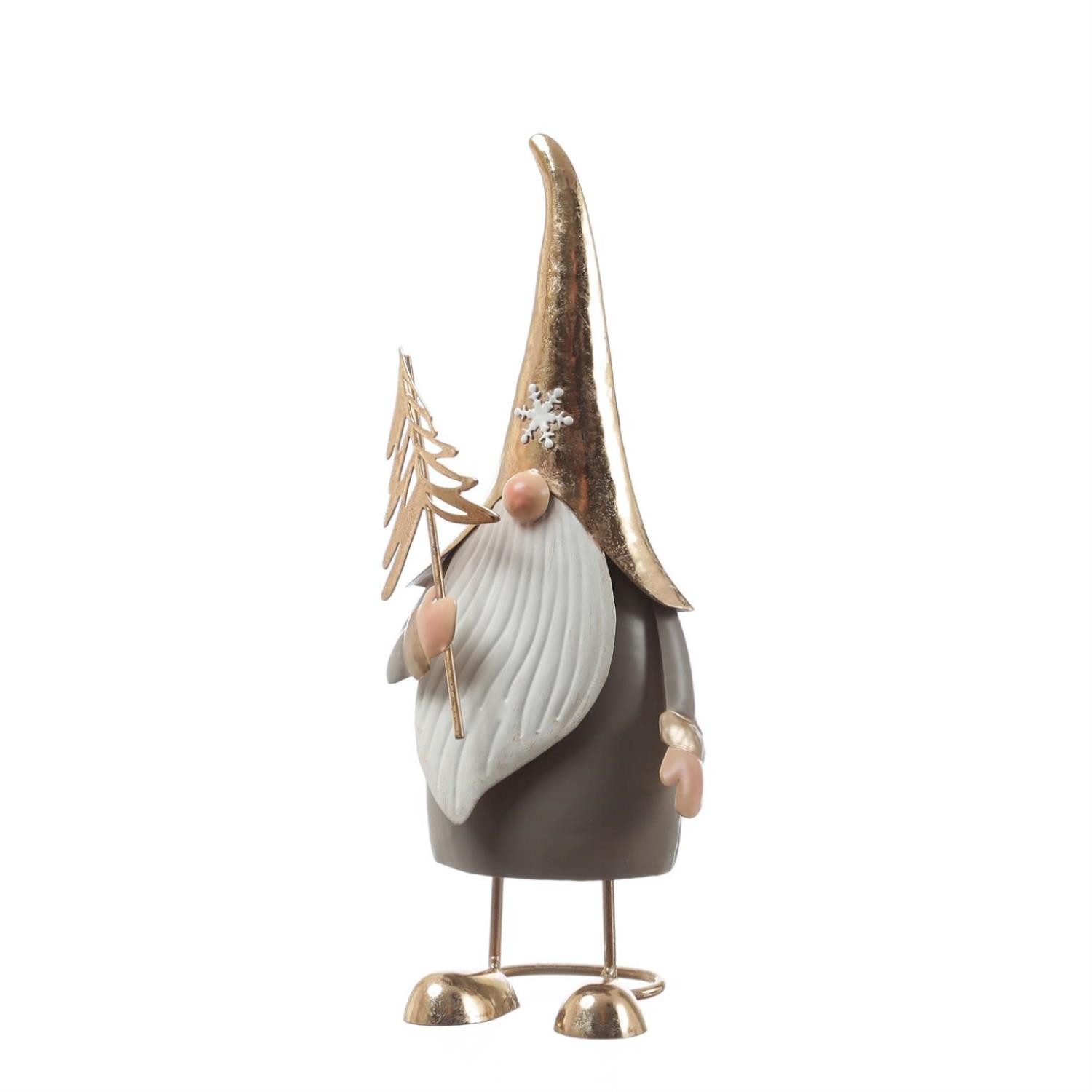 MARELIDA Weihnachtsfigur Weihnachtswichtel mit Baum Dekofigur aus Metall Zwerg Gnom 35cm