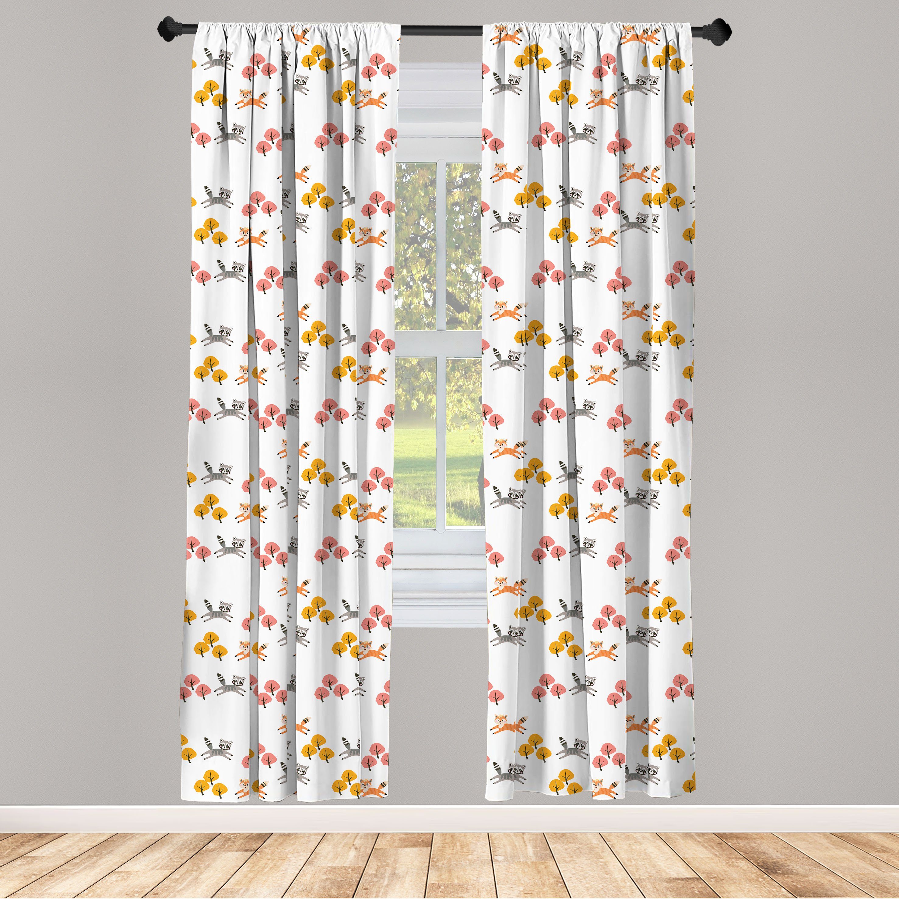 Gardine Vorhang für Wohnzimmer Schlafzimmer Dekor, Abakuhaus, Microfaser, Tier Kleine Waschbären und Füchse