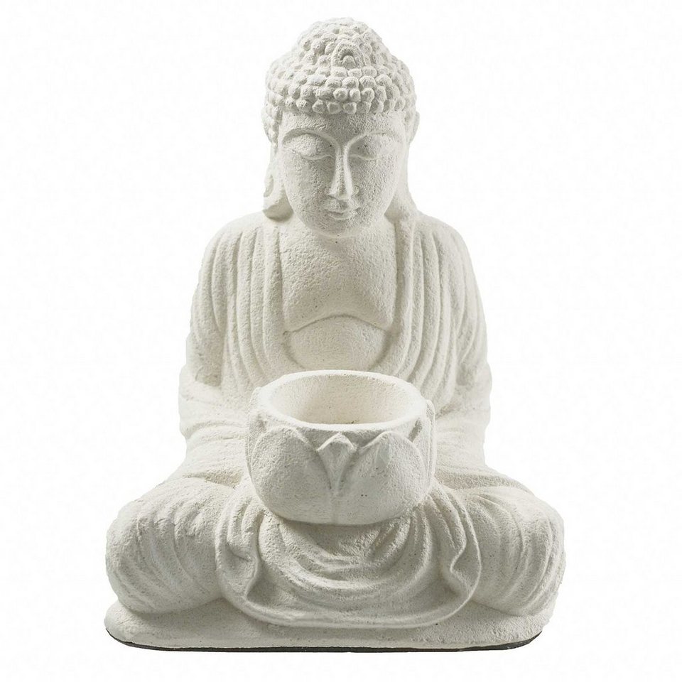 maDDma Teelichthalter Buddha Sandstein Kerzenhalter im Lotussitz 17cm
