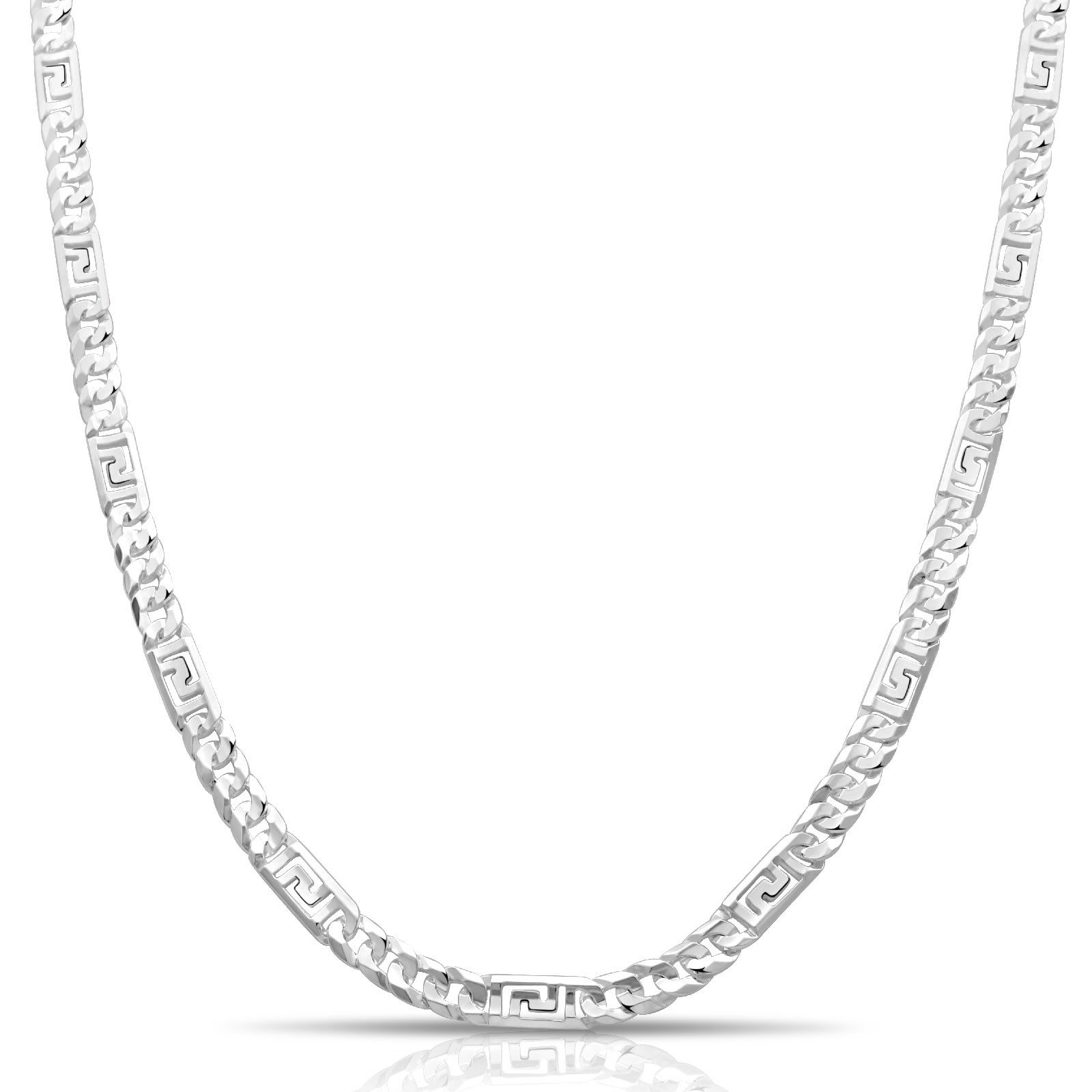 Tony Fein Silberkette Griechische Panzerkette 6 mm 925er Sterling Silber Massiv, Made in Italy