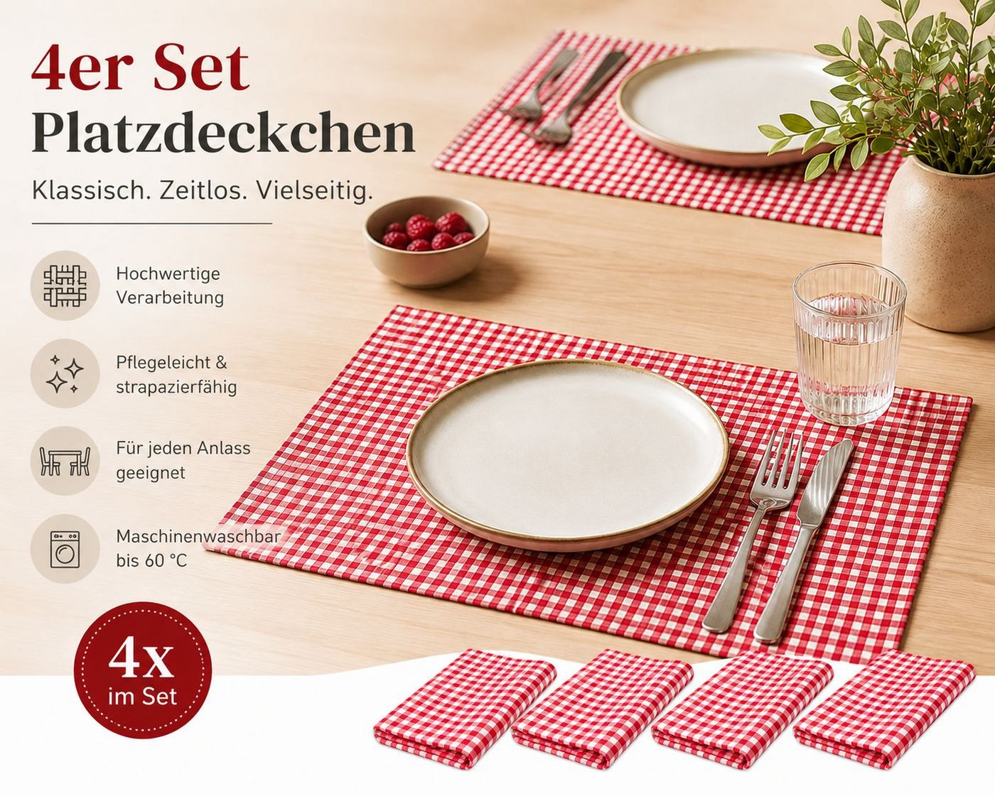 texpot Platzset Tischset Platzset Landhaus Karo Baumwolle Bauernkaro Vichy, (4-St)