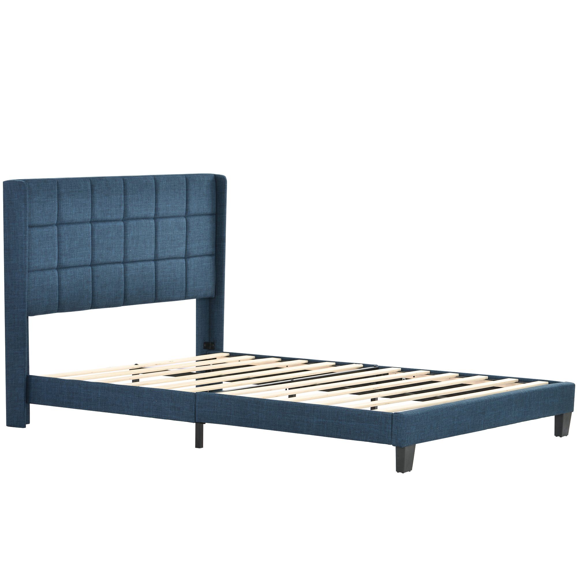 Polsterbett, Holzbett 140x200cm, Lattenrost aus Holz, Gepolstertes Kopfteil, Leinen