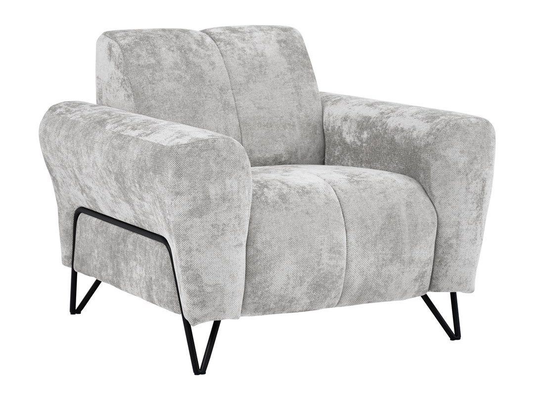 Beautysofa Polstergarnitur im modernen Stil auf hohen Metallbeinen VOLARE, (Sofagarnitur aus Chenille-Stoff, Beige Grau, Ecksofa L + Sessel Set moderne Couchgar – Bild 5 von 5