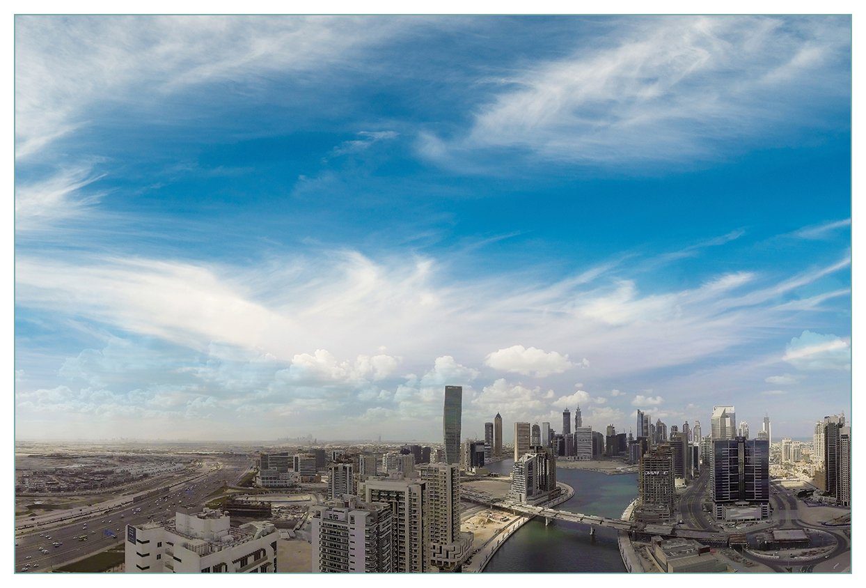 Wallario Küchenrückwand Panoramablick über Dubai, (1-tlg)