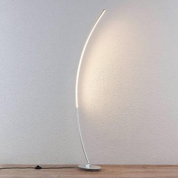 Lindby Bogenlampe Nalevi, LED-Leuchtmittel fest verbaut, warmweiß, Modern, Metall, silber gebürstet, 1 flammig, inkl. Leuchtmittel