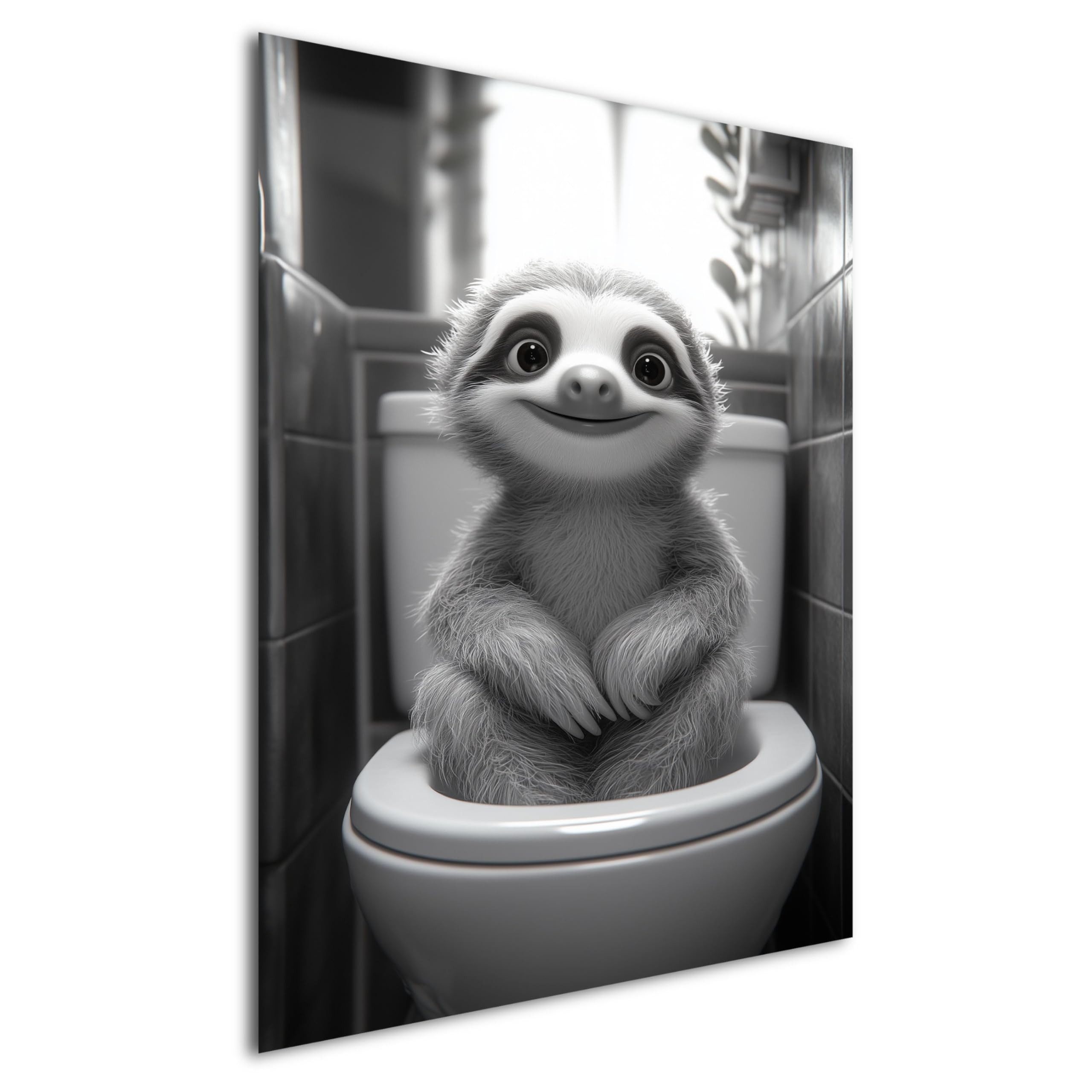 DARO Design Wandbild WC Tiere Schwarz-Weiß Wandbilder Wand Deko Bad Leinwandbild, (Faultier - Bild klein Badezimmer Gäste-WC Flur Diele Einteilig Hochformat Fotodruck Badezimmer-Humor), 20x30 cm