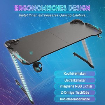 SONNI Gamingtisch RGB Gaming Tisch mit LED Beleuchtung, Breite 120cm/140cm