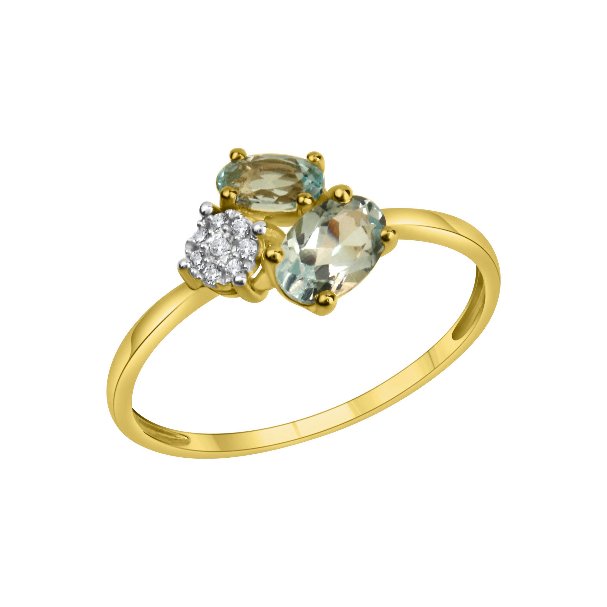 Fascination by Ellen K. Fingerring 375/- Gelbgold bicolor Blautopas und Zirkonia