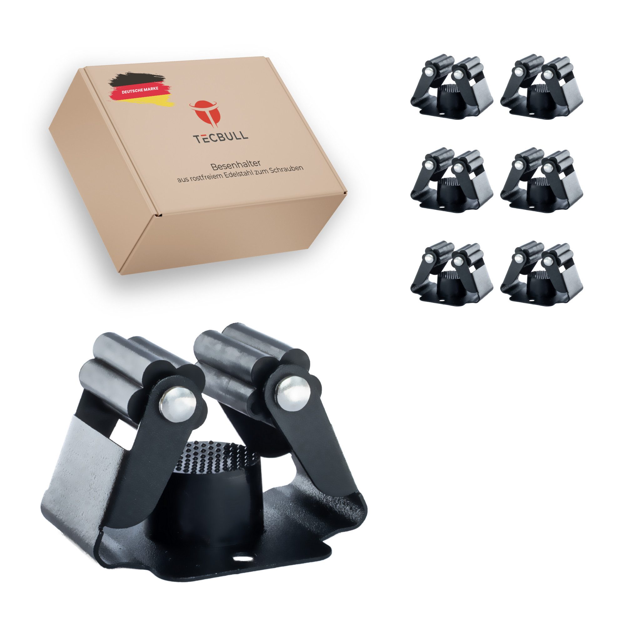 TECBULL Wandhalterung Besenhalter Edelstahl Besenhalterung Wand ohne Bohren, (6-tlg., Mopphalter, Mop Halter, Mopp Halterung, Wischmnopp, Besen, Edelstahl, Silikonrollen)