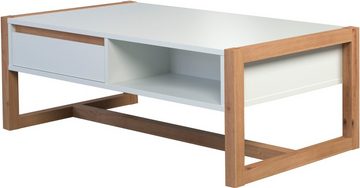 andas Couchtisch Drammen, eckiger Couchtisch, Breite 110cm, Höhe 39cm, 2 Schubfächer, 2 Fächer