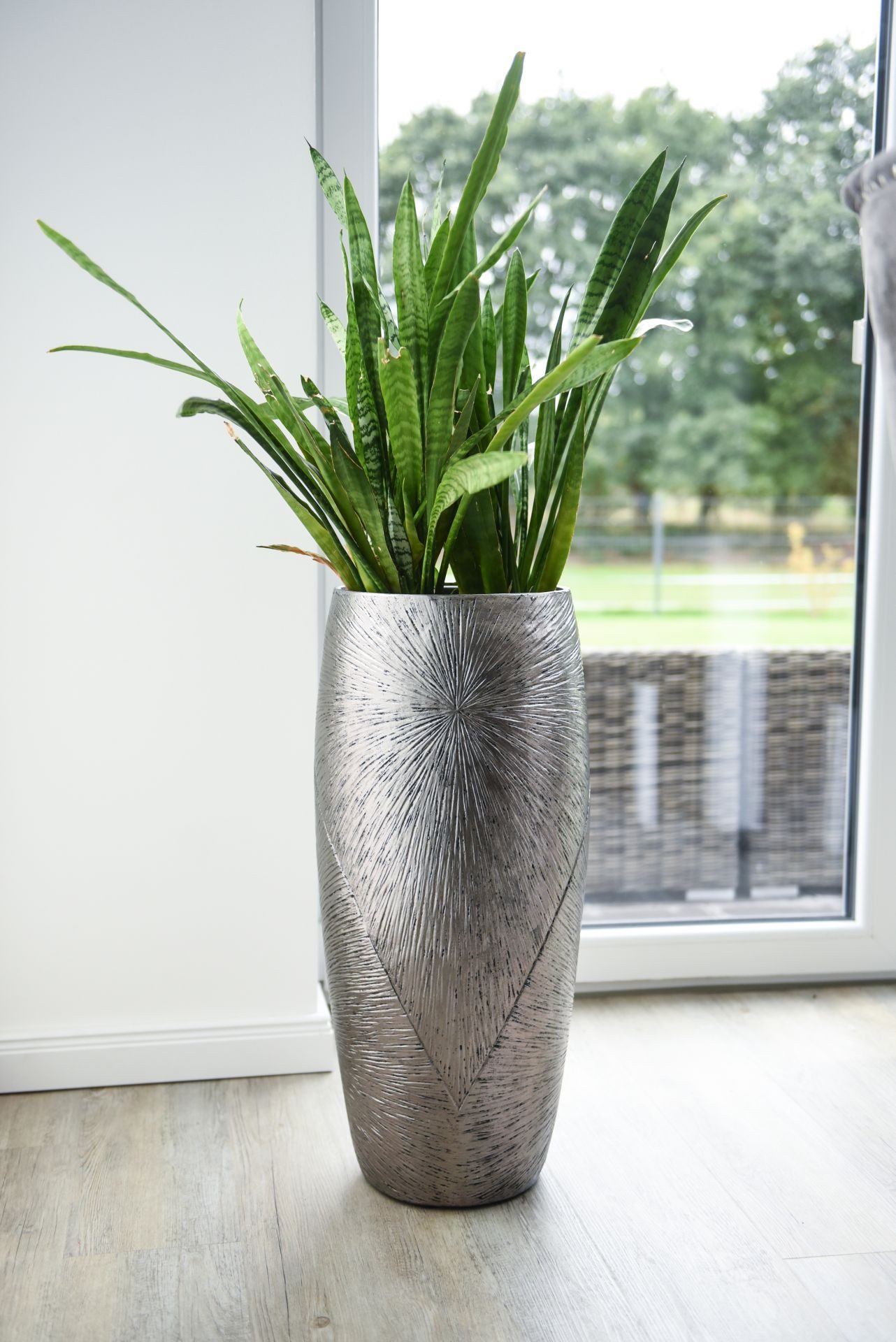 VIVANNO Bodenvase Fiberglas ROYAL Rund - Solissilber Mit Muster (1 St), 33x73 cm