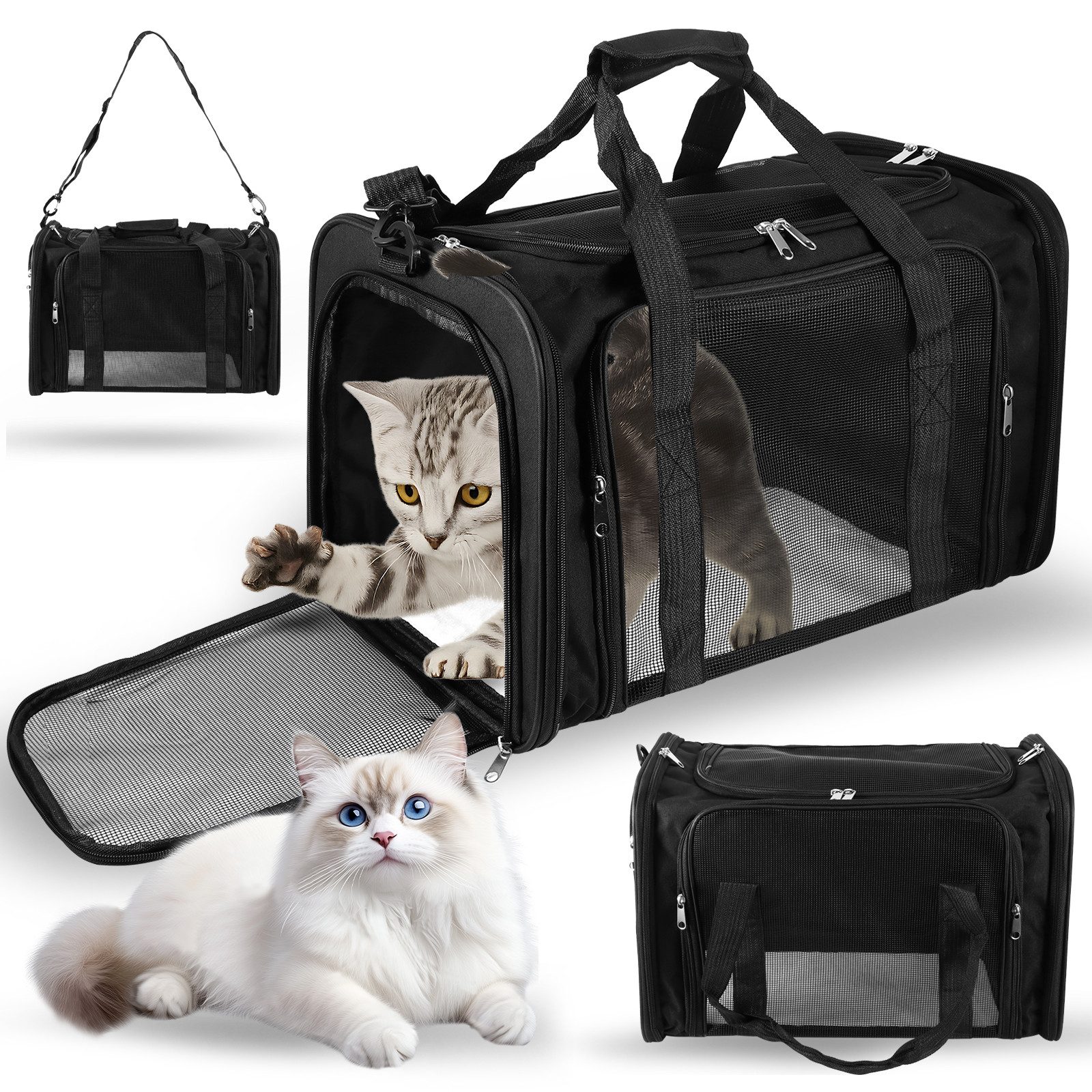 BlingBin Tiertransporttasche Transporttasche für Katze Hund, Faltbare Hundebox Katzentransportbox bis 18 kg, Hundetransporter für Mittel Kleine Hund Katze Haustiere im Flugzeug