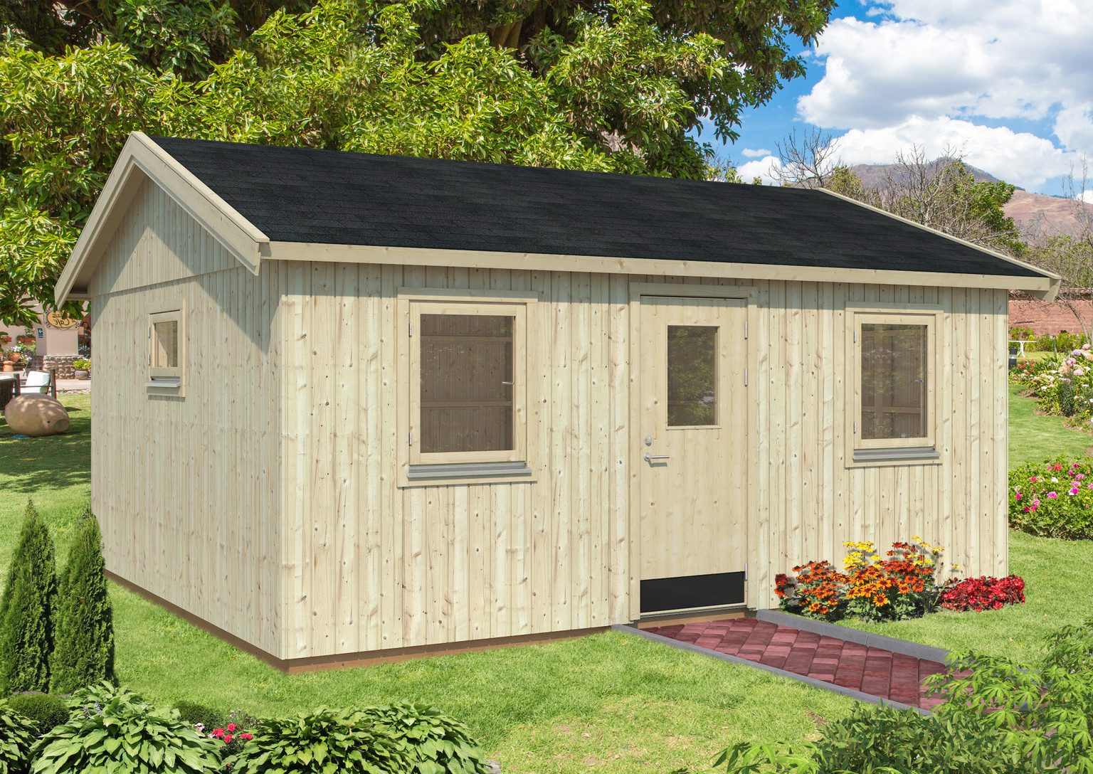 Palmako Gartenhaus Palmako Gartenhaus Nordic+ Haus Pernilla, 18 mm, 492 x 595 x 322 cm, unbehandelt