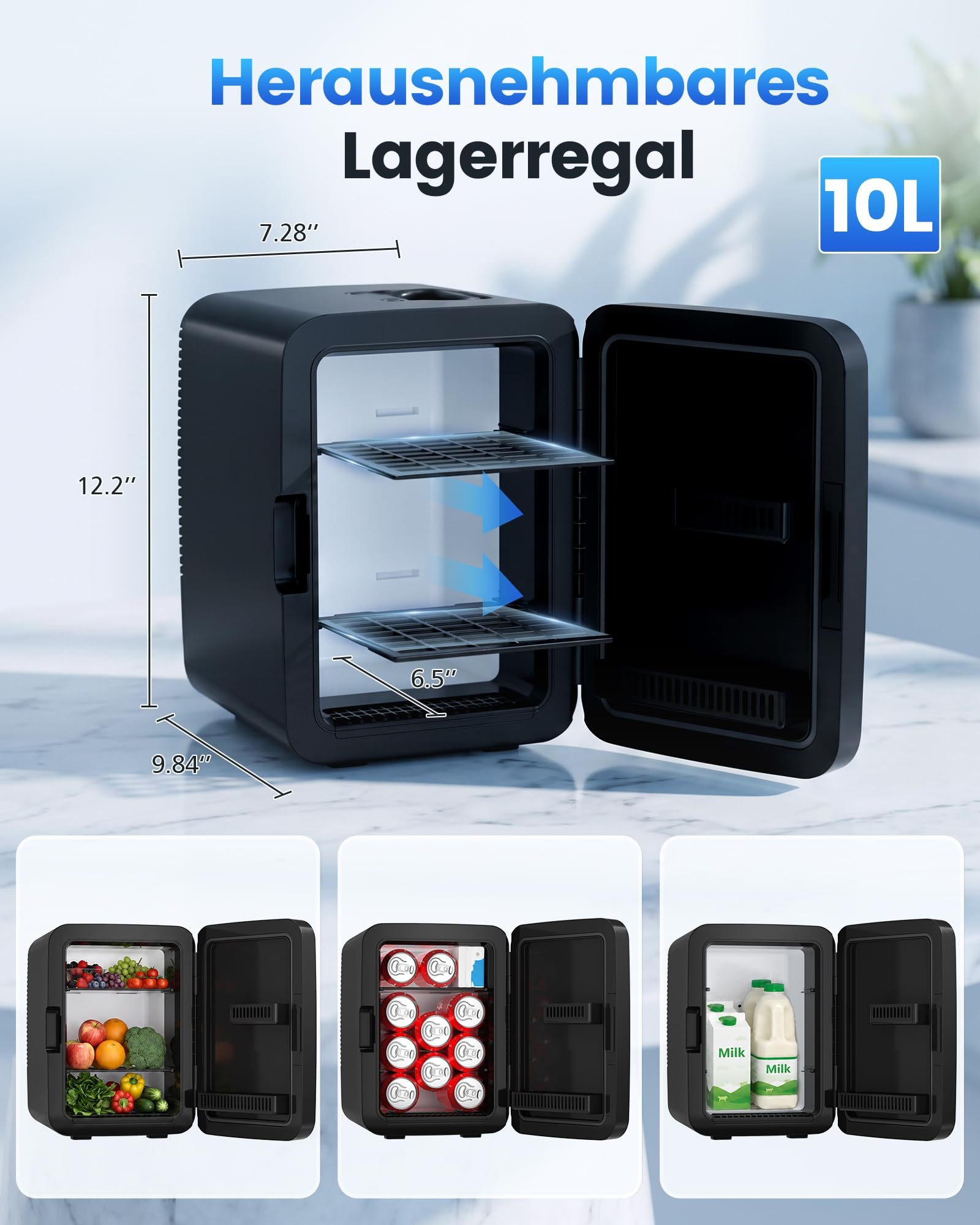 Kismile Kühlbox 10L Mini-Kühlschrank, tragbarer kleiner Kühlschrank für Zimmer, 10 l, Skincare Cooler mit AC/DC-Adapter, leiser Kosmetikkühlschrank – Bild 2 von 5