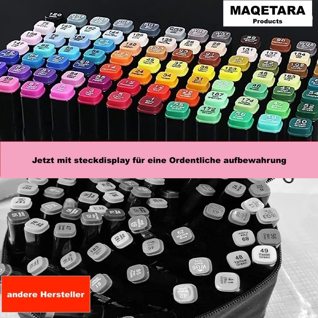 MAQETARA Products Filzstift 120 Farben Filzstifte Set Dual Pen Twin Marker Stifte für Kinder, Malstifte für Kinder, Brush Pen, Permanent Marker inkl. Tragetasche