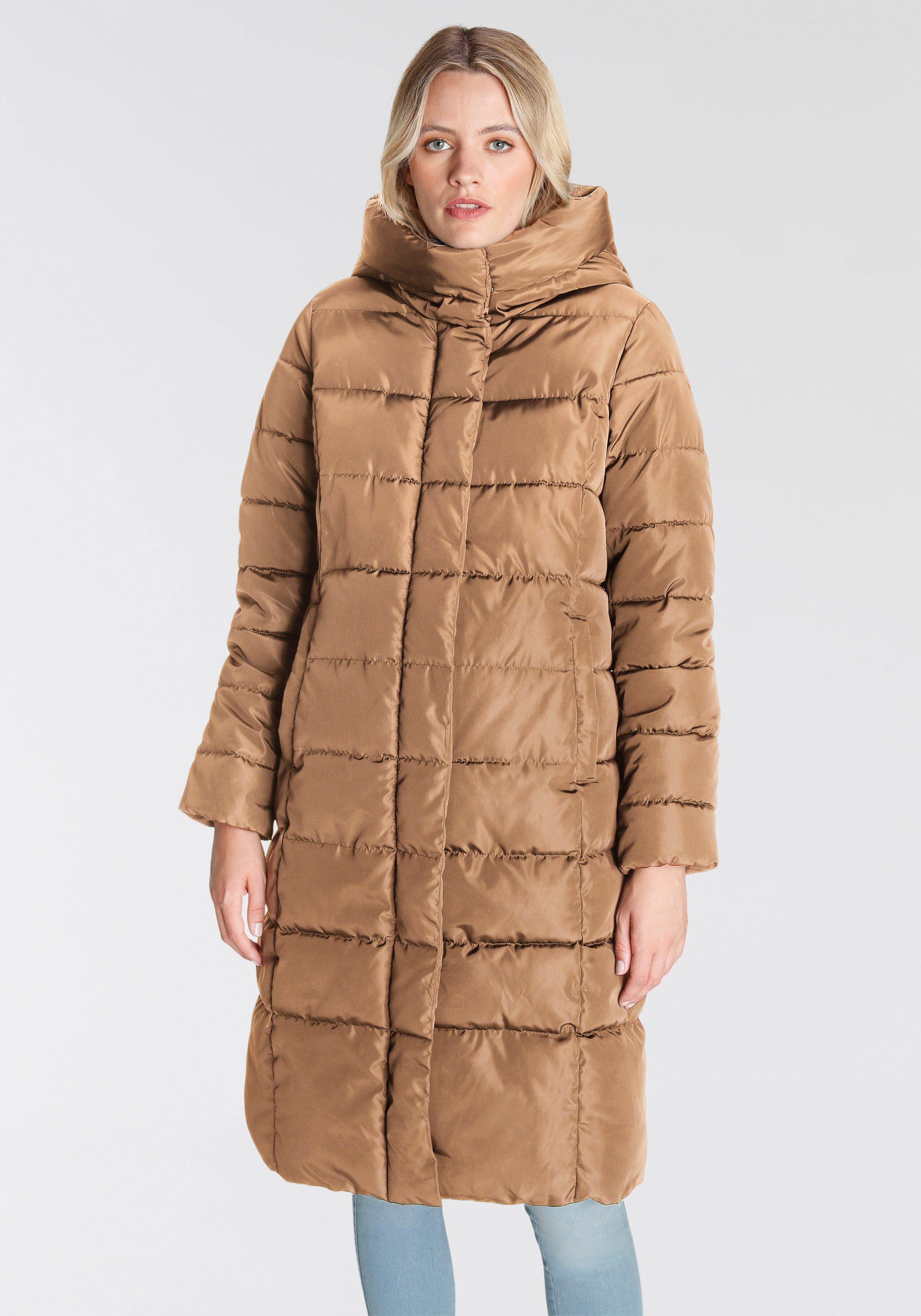 ONLY Steppmantel ONLTINA PUFFER X LONG COAT OTW mit Kapuze Toasted Coconut | Mäntel