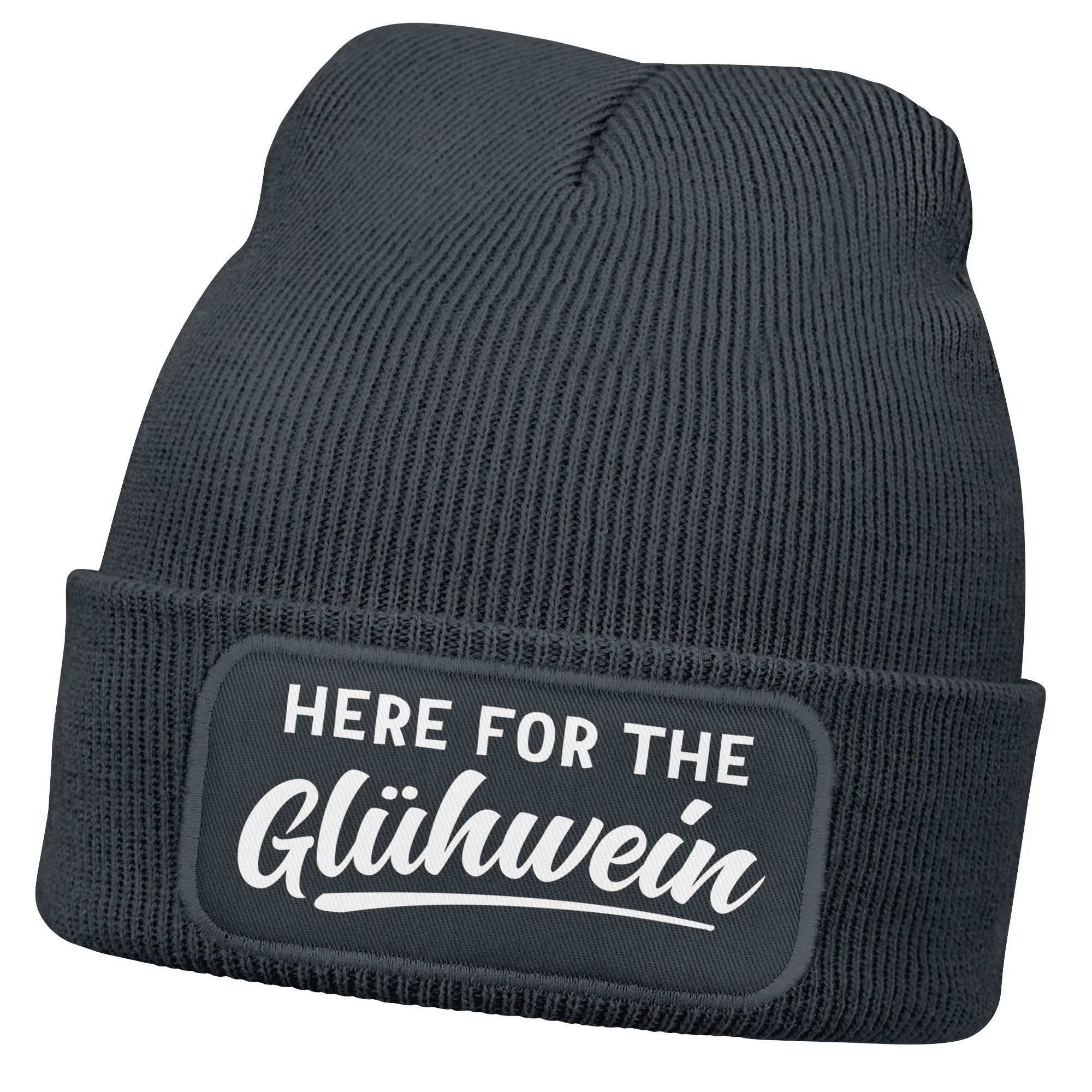 Strickmütze Herren Beanie Strickmütze mit Patch Spruch Aufdruck GlühweinLustig