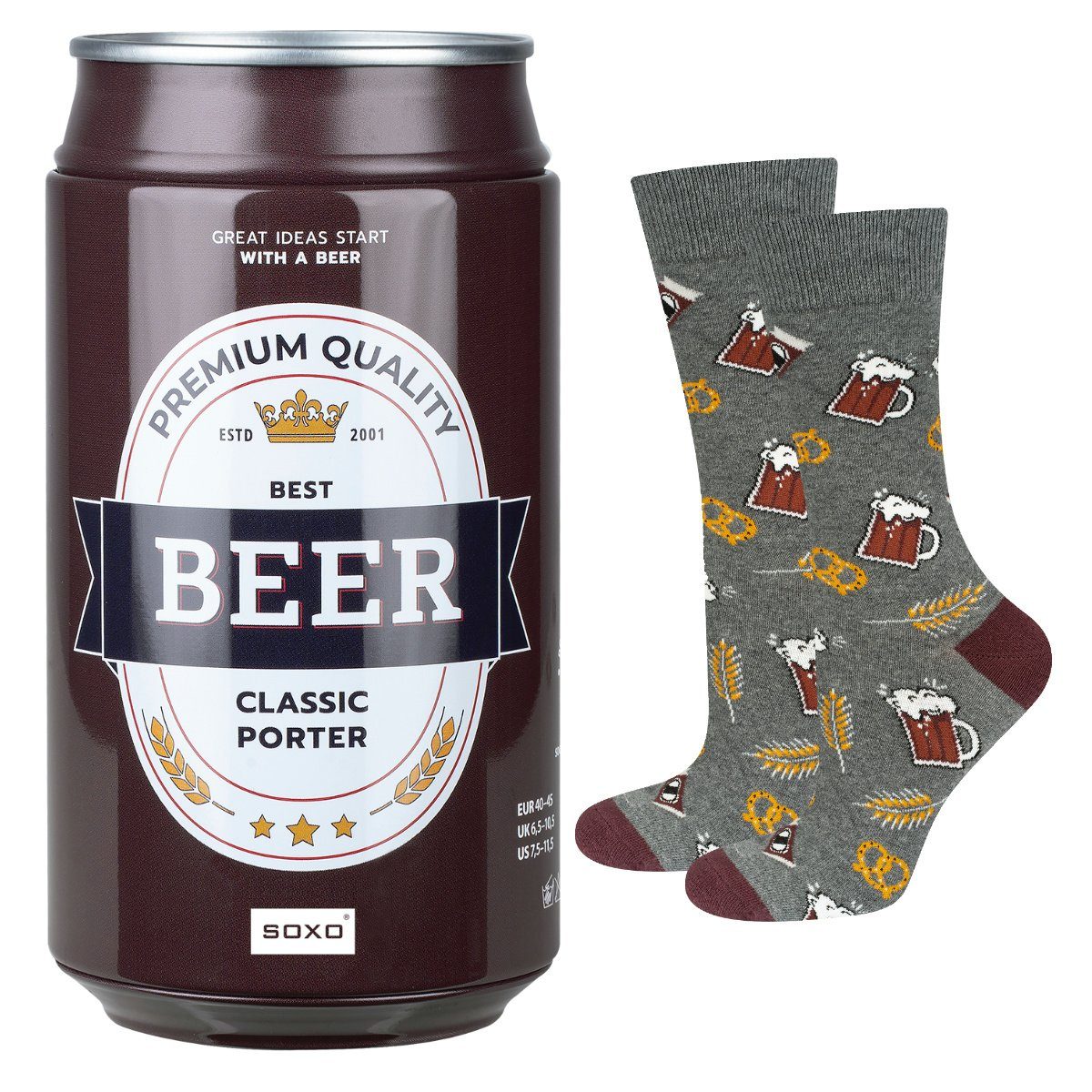 Soxo Socken Bier Geschenke Für Männer (Dose, Set) kuschelig weich Classic Porter