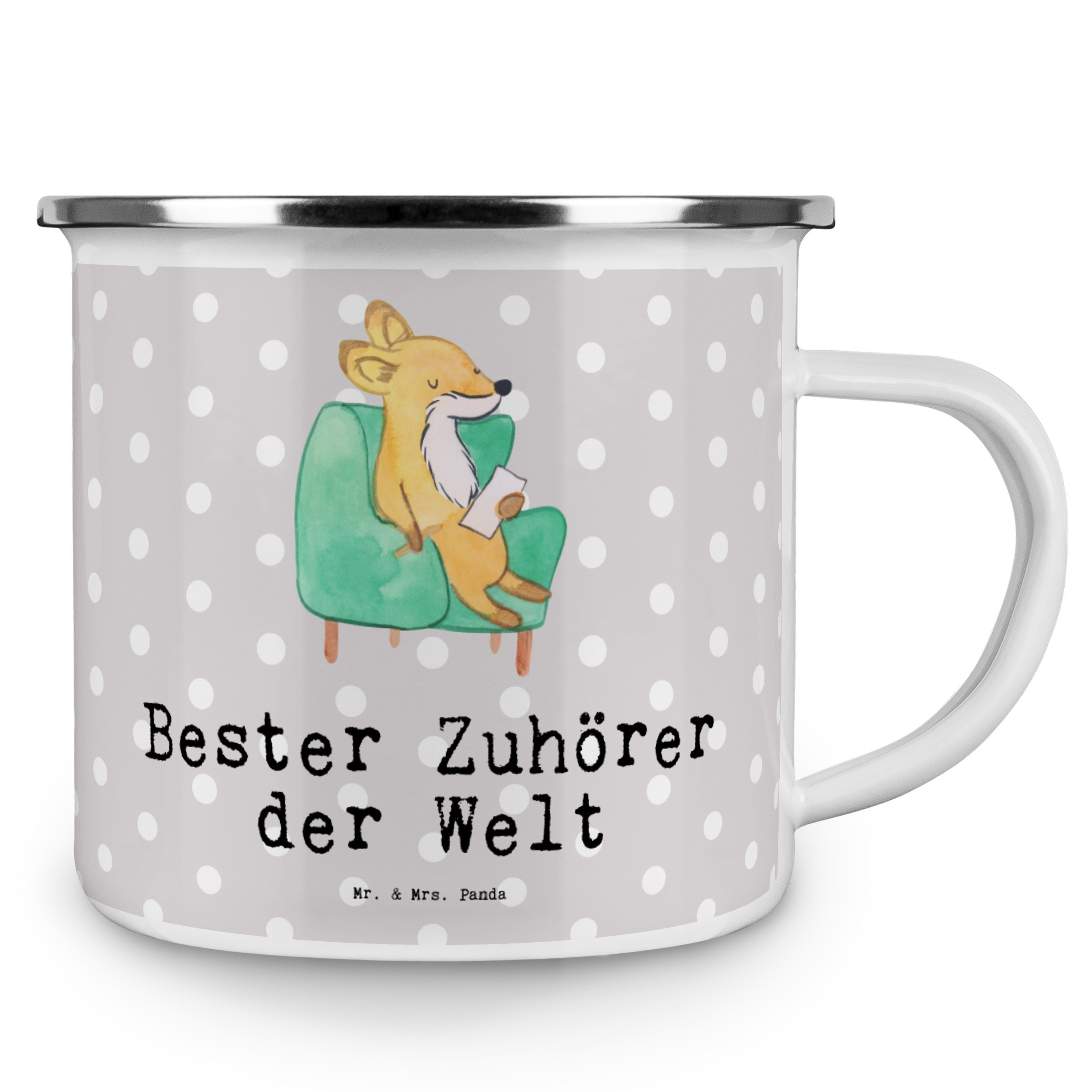 Panda Pastell Mr. Bester Geschenkidee, Becher & - Geschenk, Welt Zuhörer - Grau Mrs. Emaille der Fuchs