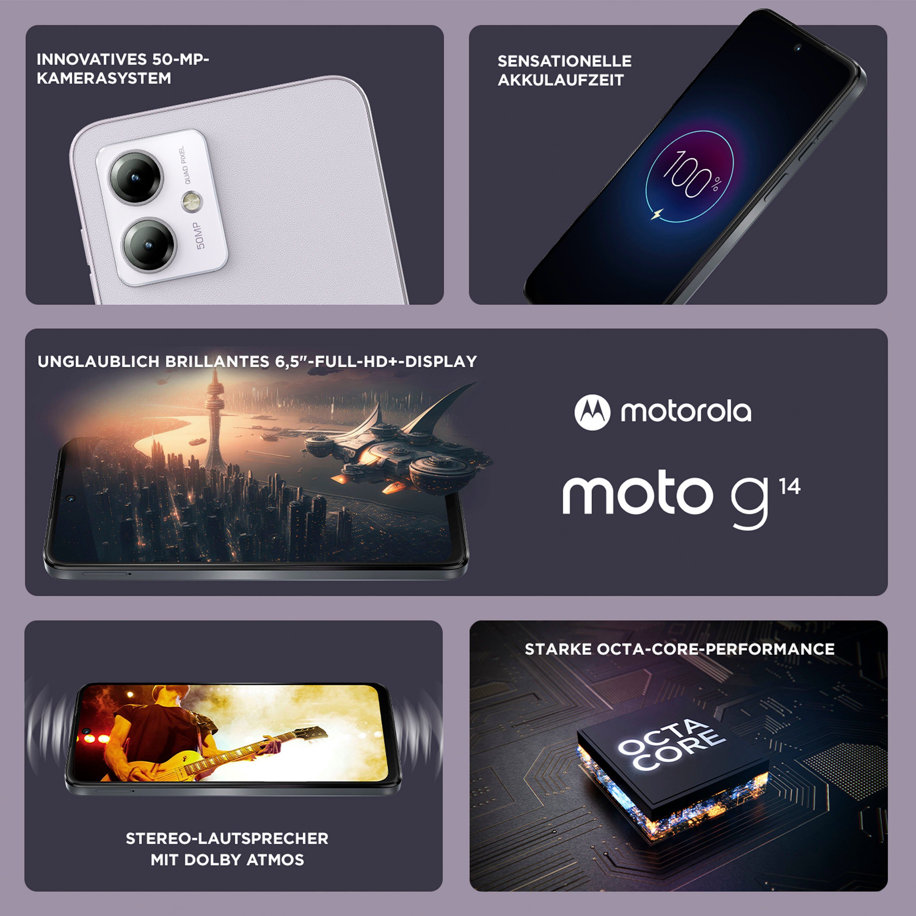 Speicherplatz, Pale Kamera) (16,51 50 Lilac 128 g14 Smartphone Motorola Zoll, MP moto cm/6,5 GB