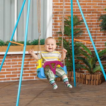 Outsunny Einzelschaukel Schaukel mit verstellbarem Seil, (Babyschaukel, 1-tlg., Kinderschaukel), für Garten, Balkon, Blau+Gelb+Lila