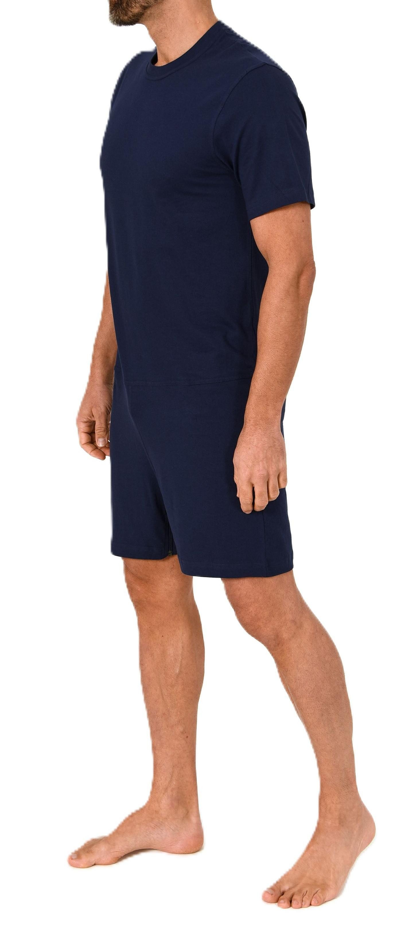 Normann Pyjama Herren Pflegeoverall kurzarm Einteiler mit Reißverschluss am Bein