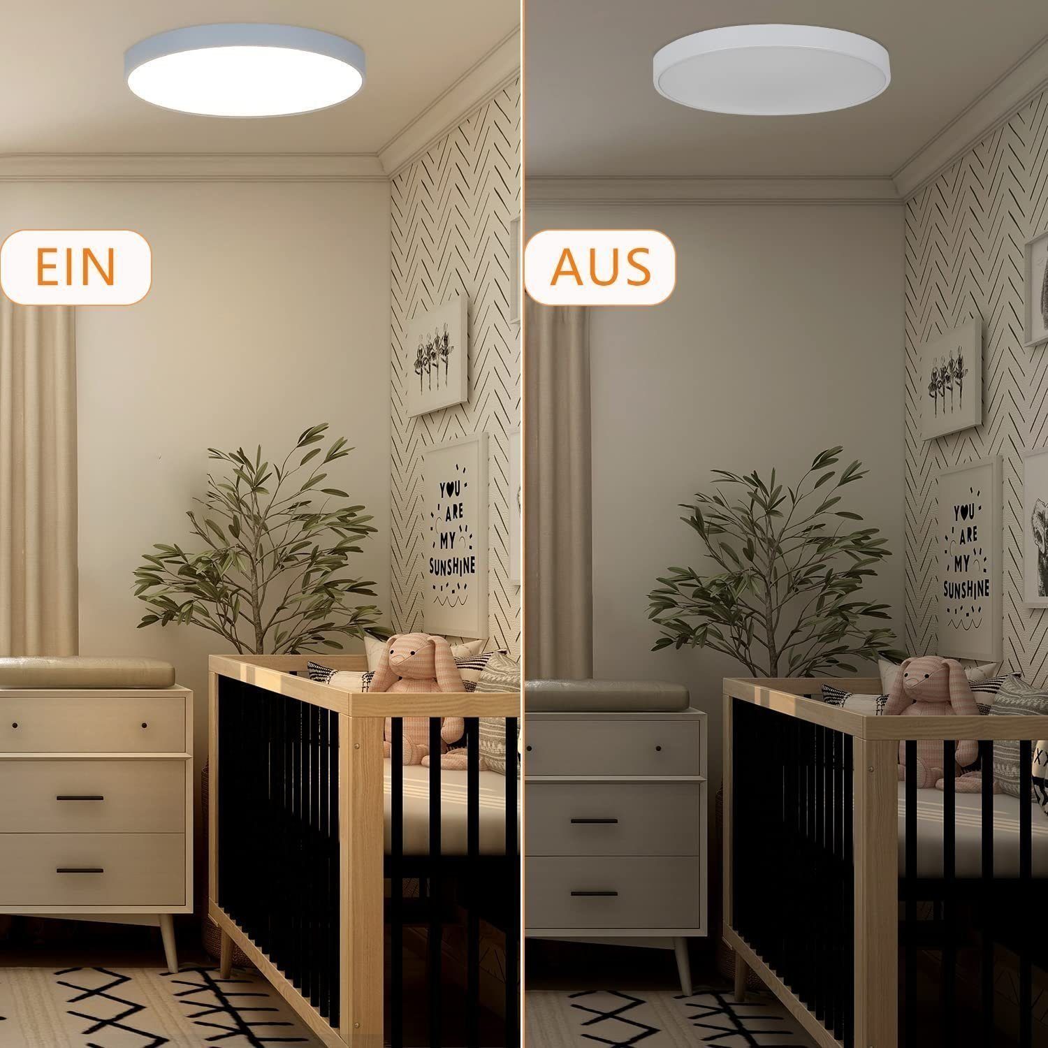 ZMH Deckenleuchte LED 4000K weiß Flur für LED integriert, Deckenlampe Wohnzimmer Küche Schlafzimmer, Rund fest