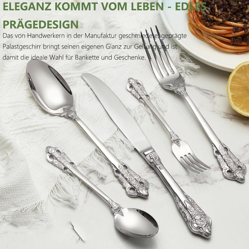 PFCTART Besteck-Set 24-teiliges Edelstahl Besteck Set in Silber für 6 Personen (24-tlg), 6 Personen, Bestehend aus Messer, Gabel, Löffel Teelöffel – Geschirrset – Bild 4 von 5