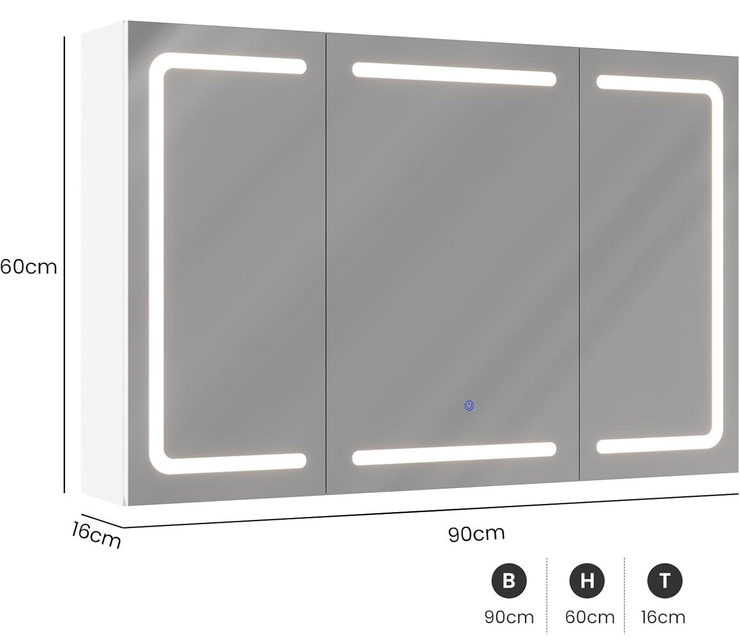 MSMASK Badezimmerspiegelschrank mit LED-Spiegel, 3 Farbtemperaturen, Dimmfunktion (1-St) Spiegelschrank Badezimmerschrank, 90x60x16cm